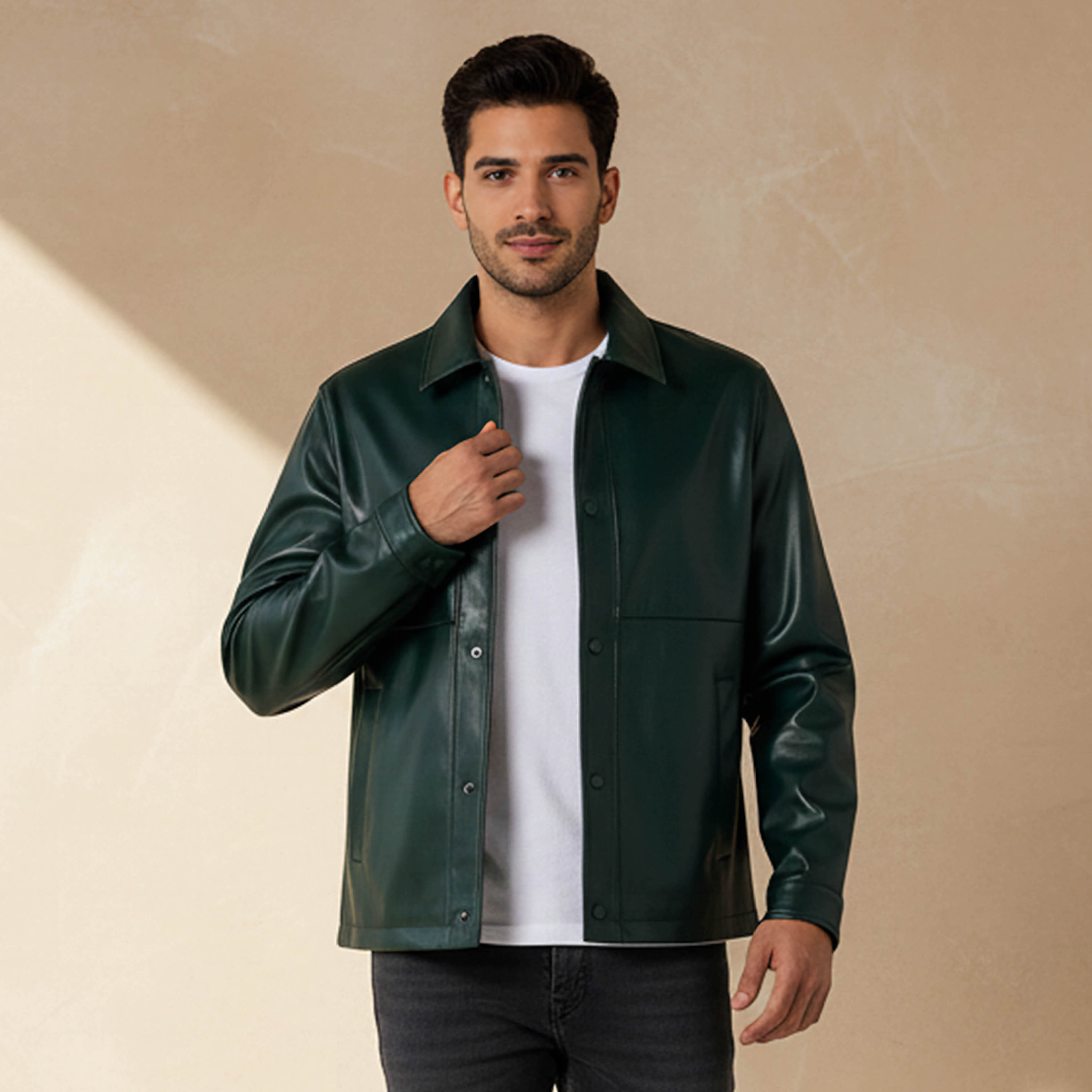 Iconic Men Regular Fit Button Through Biker Jacket-men-clothing-jacketsandblazers-jackets-image-1