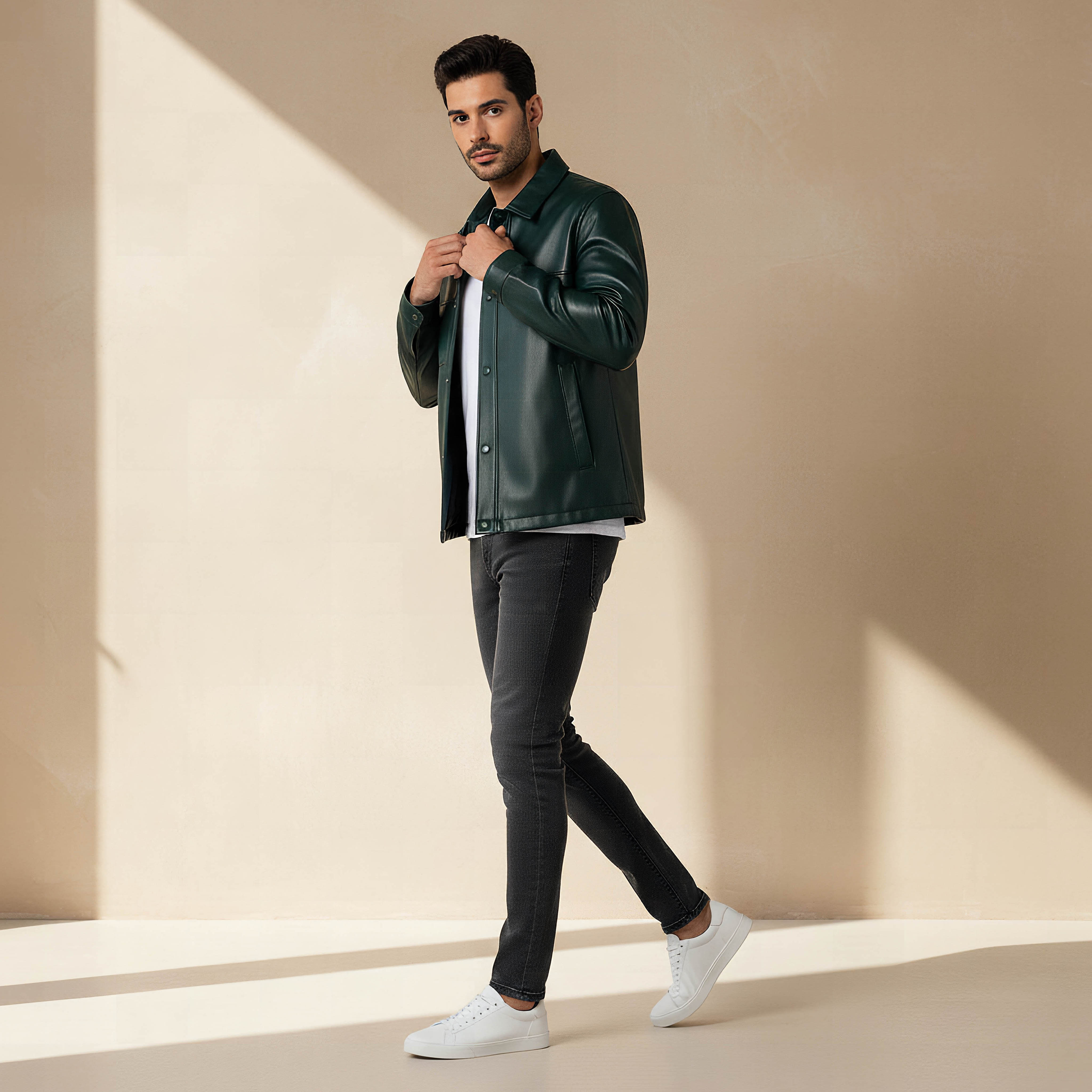 Iconic Men Regular Fit Button Through Biker Jacket-men-clothing-jacketsandblazers-jackets-image-2