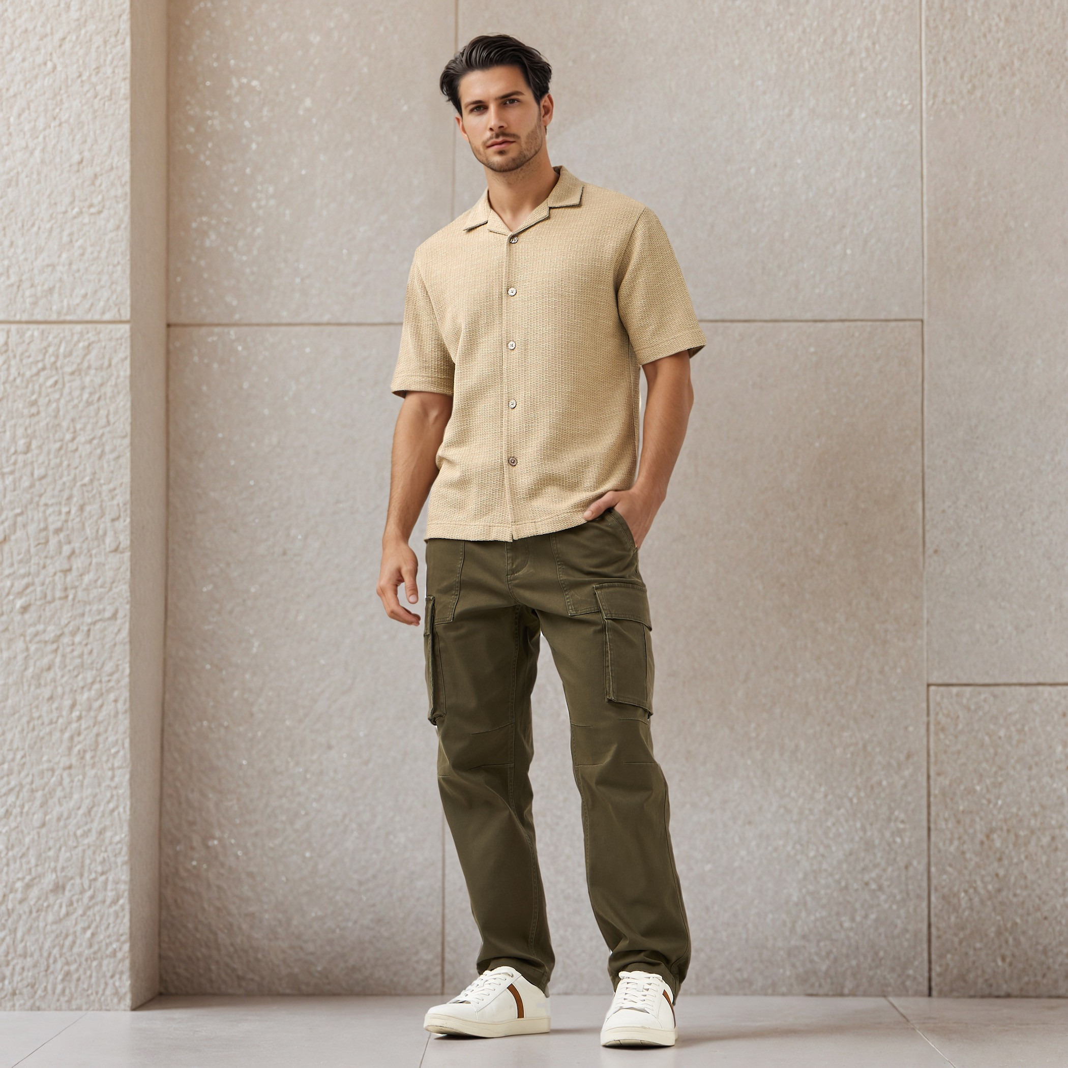 Iconic Regular Fit Honeycomb Textured Resort Shirt-men-clothing-shirts-image-2