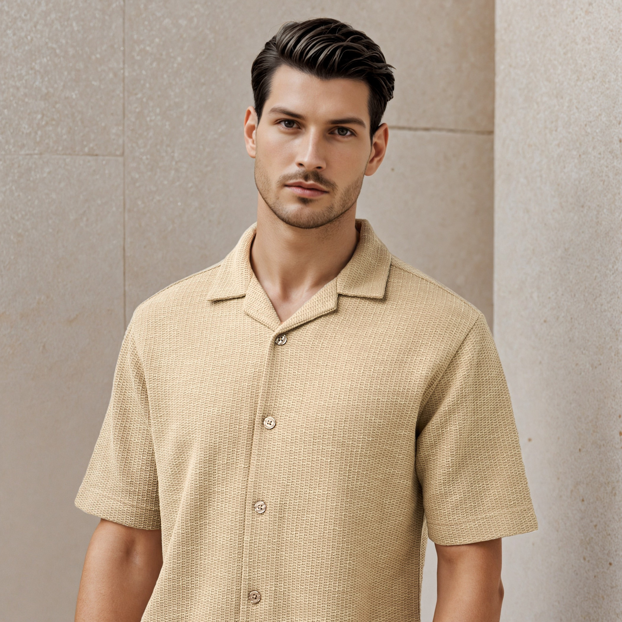Iconic Regular Fit Honeycomb Textured Resort Shirt-men-clothing-shirts-image-4