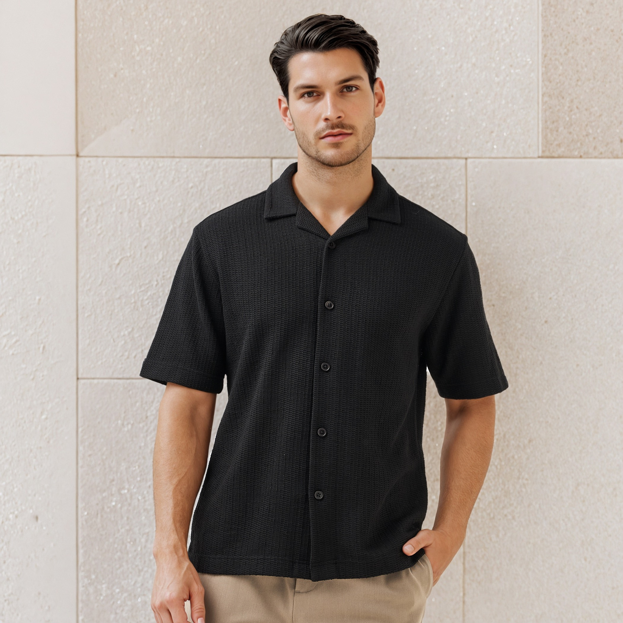 قميص منتجع هونيكومب بارز الملمس بقصة عادية من آيكونيك-men-clothing-shirts-image-1