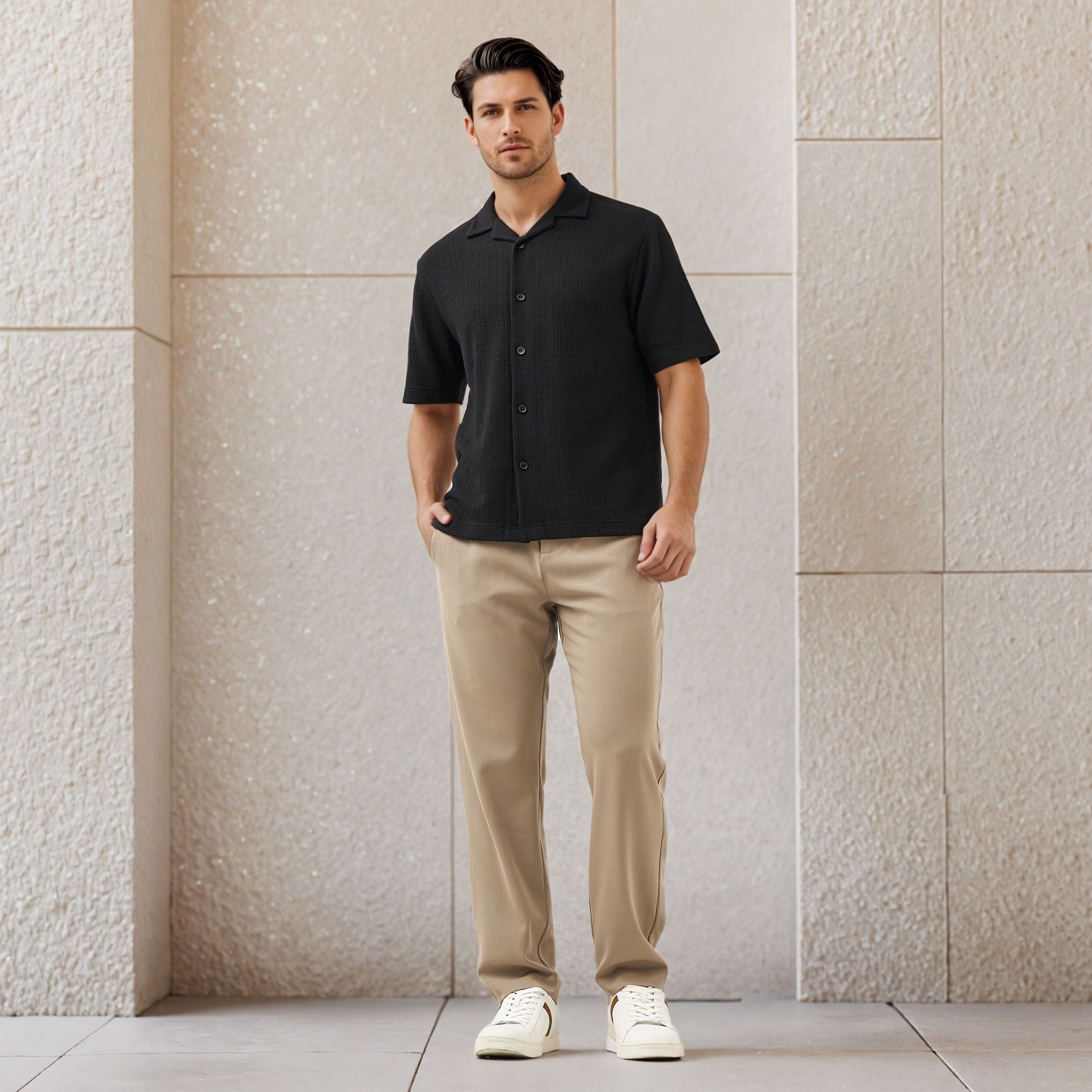 قميص منتجع هونيكومب بارز الملمس بقصة عادية من آيكونيك-men-clothing-shirts-image-2