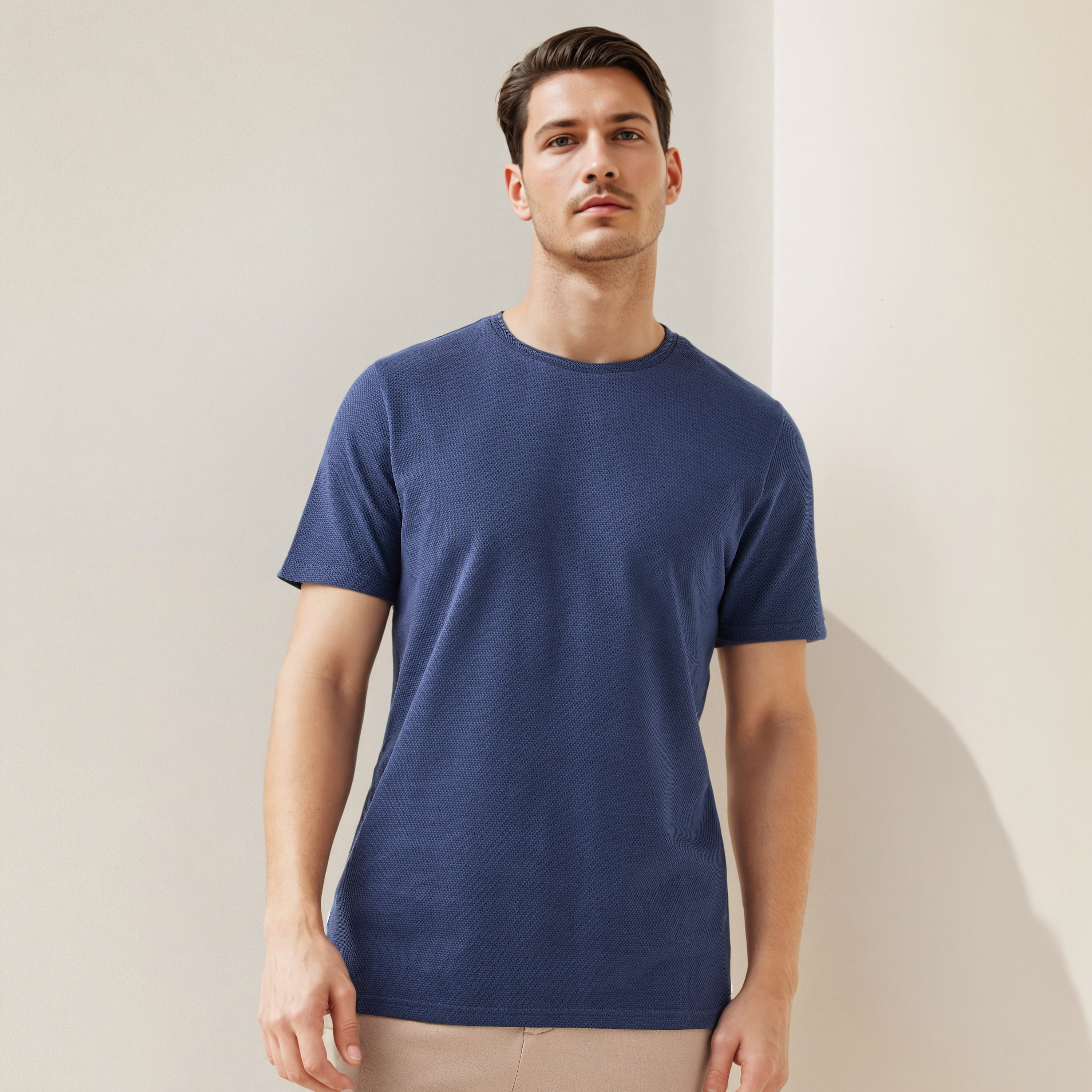 Iconic Popcorn Textured T-shirt with Crew Neck-men-clothing-tshirtsandpolos-tshirts-image-6