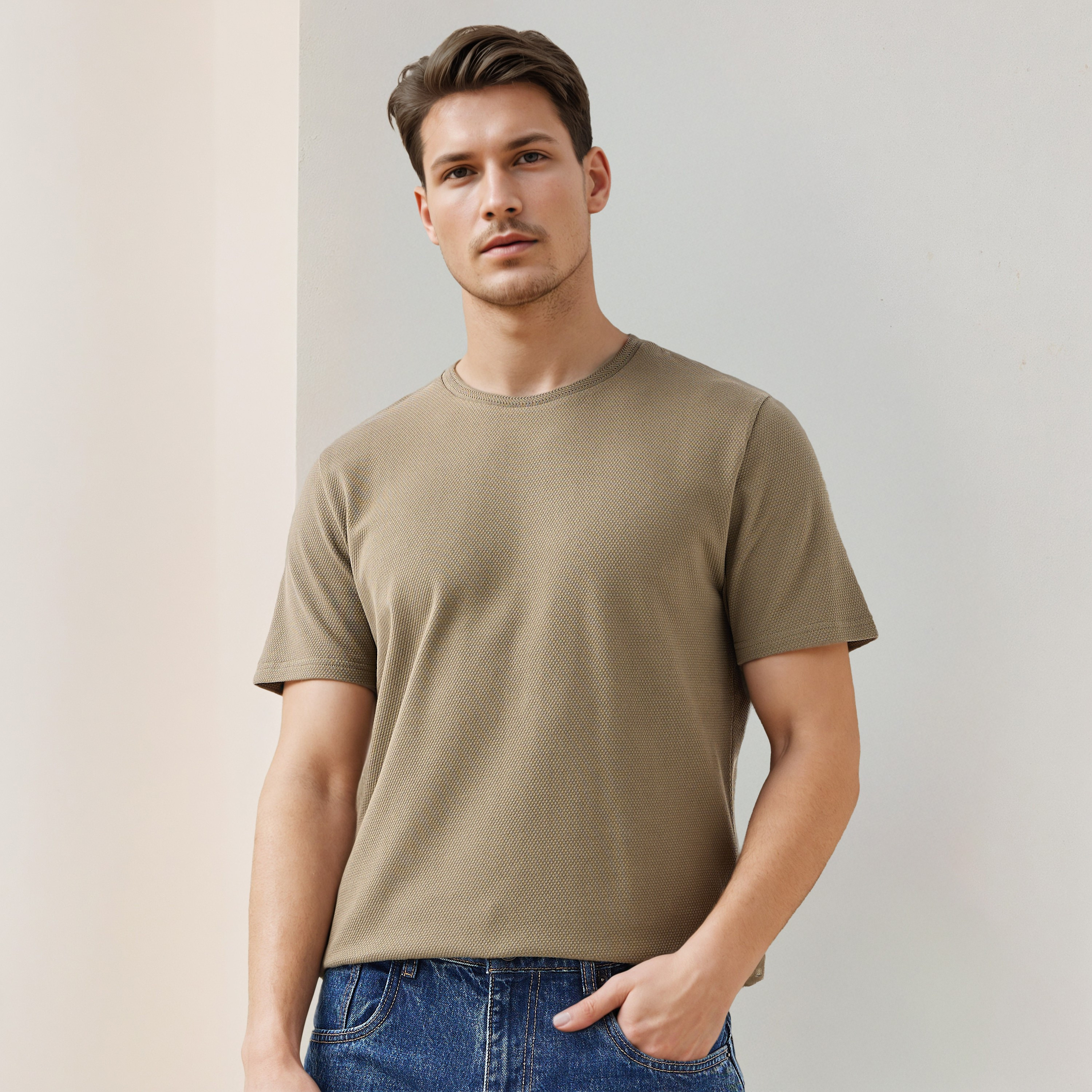 Iconic Popcorn Textured T-shirt with Crew Neck-men-clothing-tshirtsandpolos-tshirts-image-1