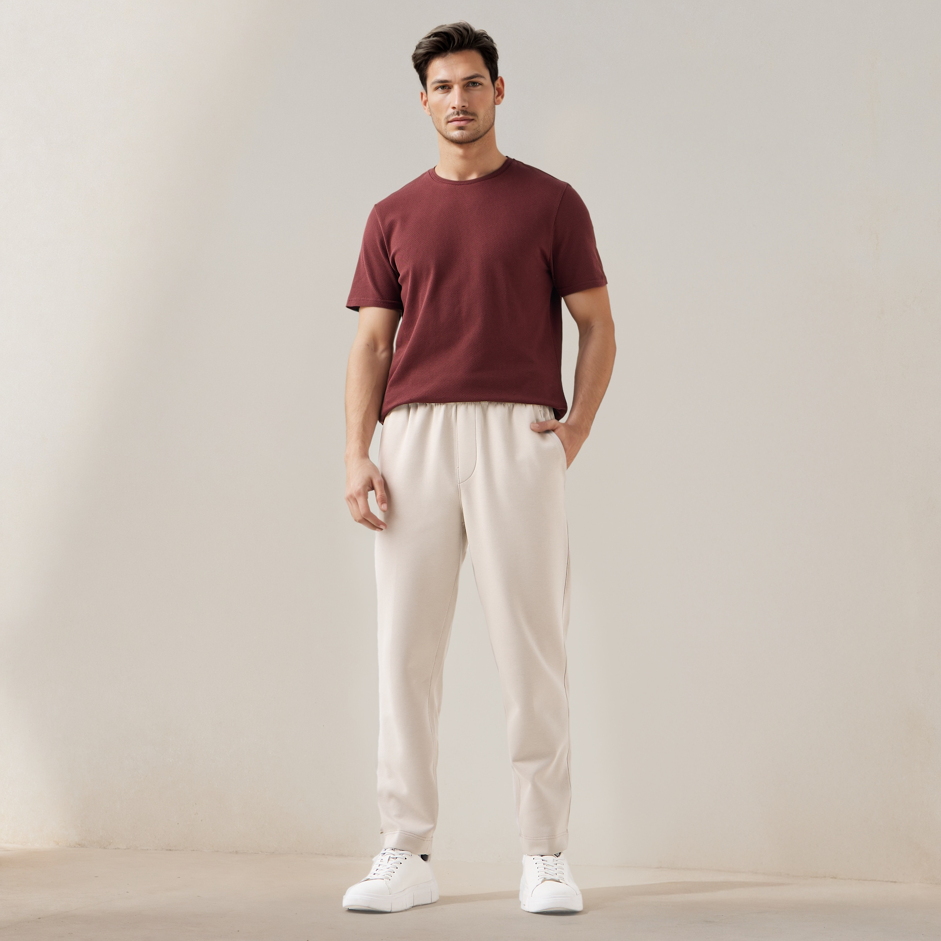 تيشيرت بارز الملمس بياقة ضيقة من آيكونيك-men-clothing-tshirtsandpolos-tshirts-image-2