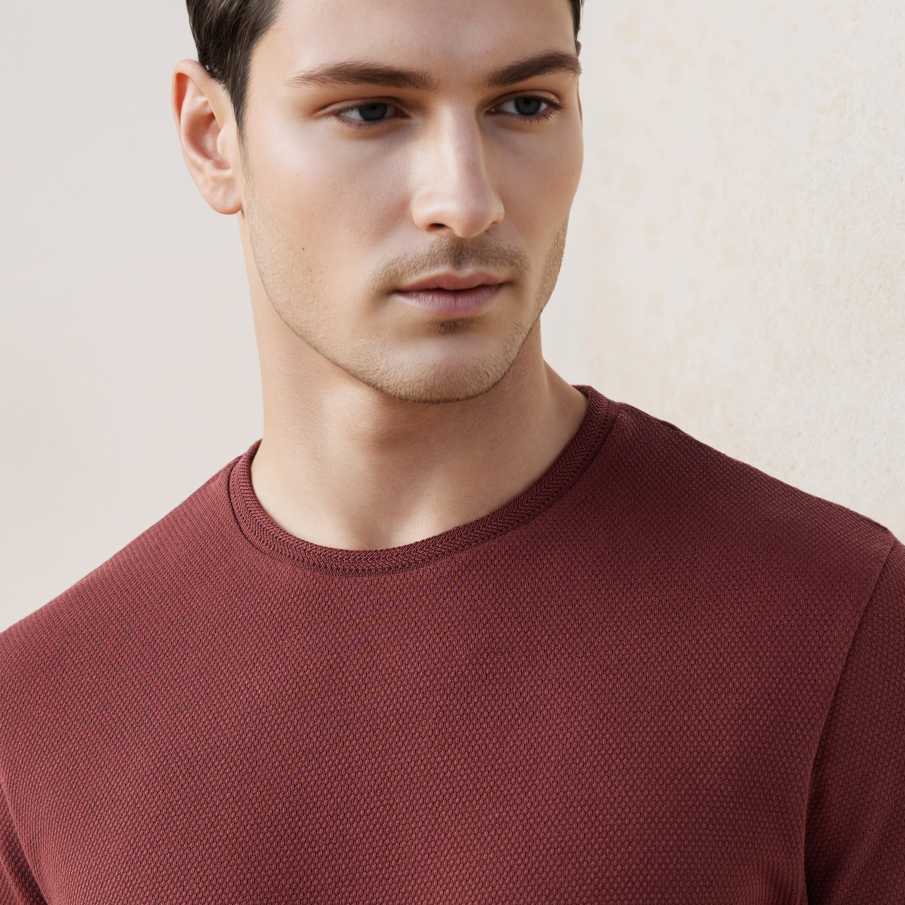 تيشيرت بارز الملمس بياقة ضيقة من آيكونيك-men-clothing-tshirtsandpolos-tshirts-image-5
