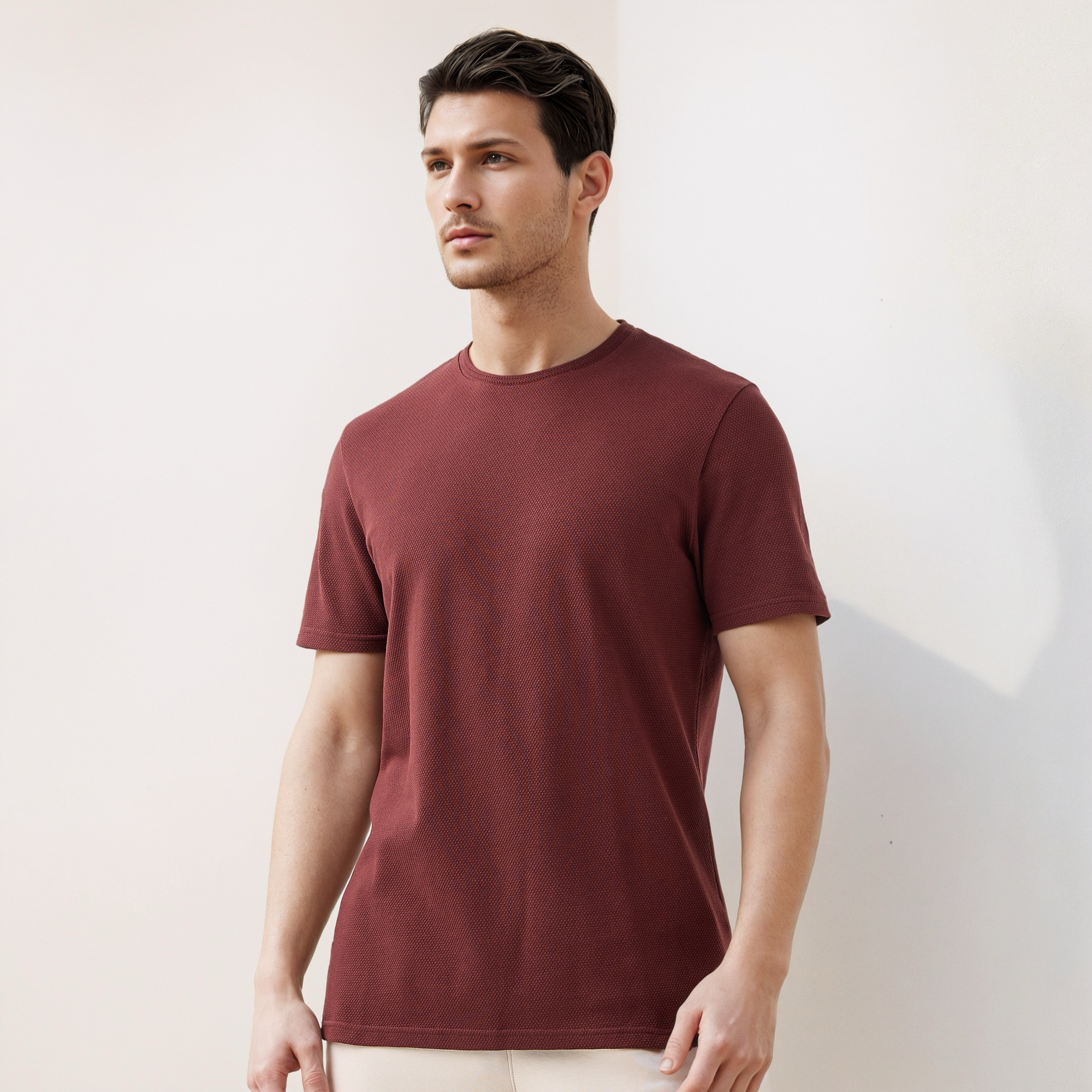 تيشيرت بارز الملمس بياقة ضيقة من آيكونيك-men-clothing-tshirtsandpolos-tshirts-image-6