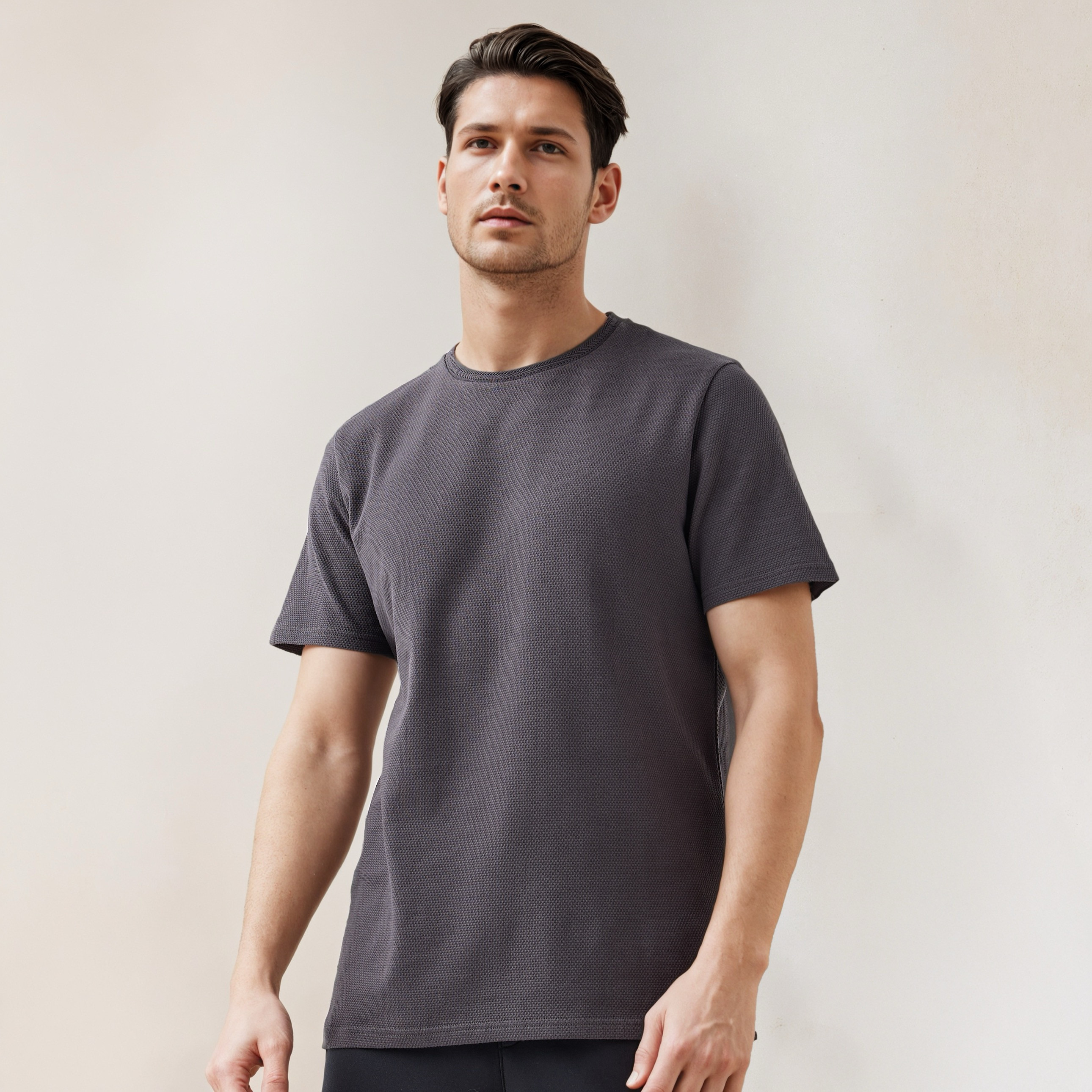 Iconic Popcorn Textured T-shirt with Crew Neck-men-clothing-tshirtsandpolos-tshirts-image-5