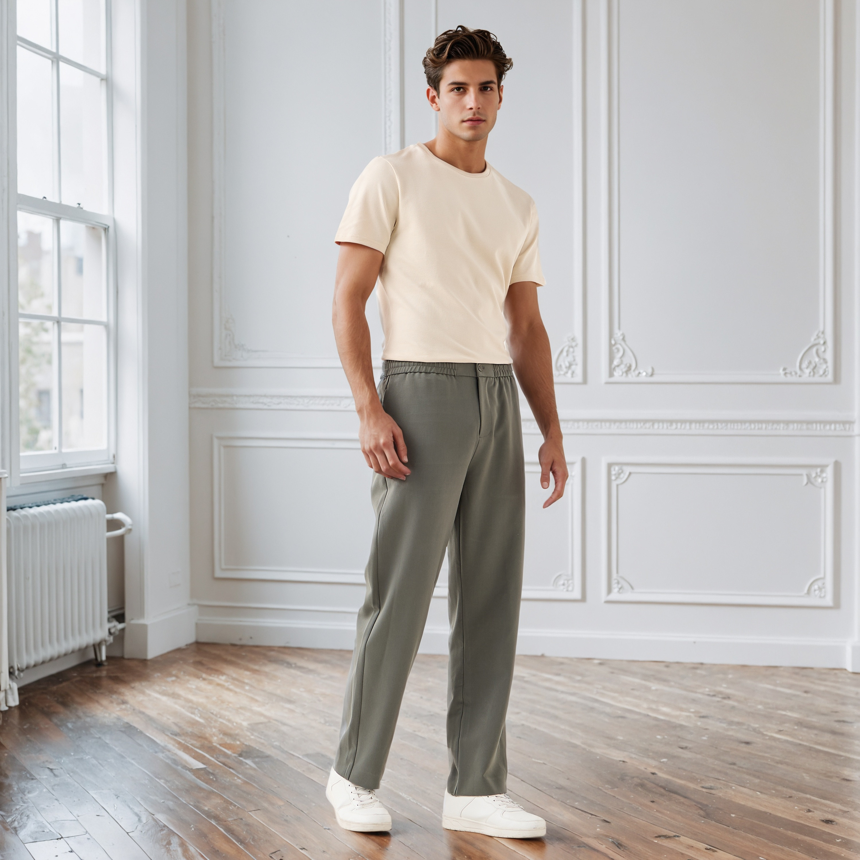 تيشيرت رجالي بارز الملمس بقصة عادية وياقة ضيقة وأكمام قصيرة من آيكونيك-men-clothing-tshirtsandpolos-tshirts-image-2
