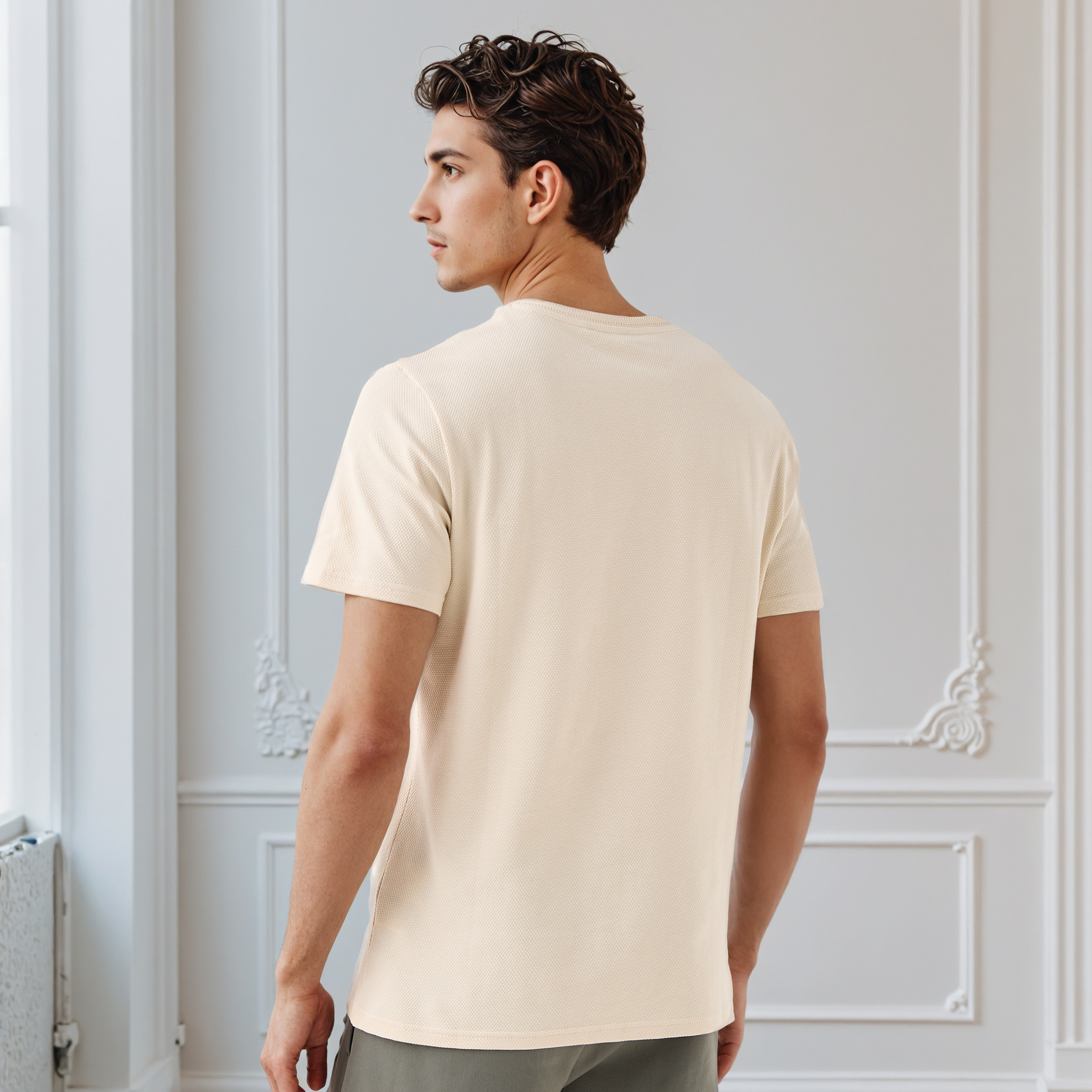 تيشيرت رجالي بارز الملمس بقصة عادية وياقة ضيقة وأكمام قصيرة من آيكونيك-men-clothing-tshirtsandpolos-tshirts-image-3