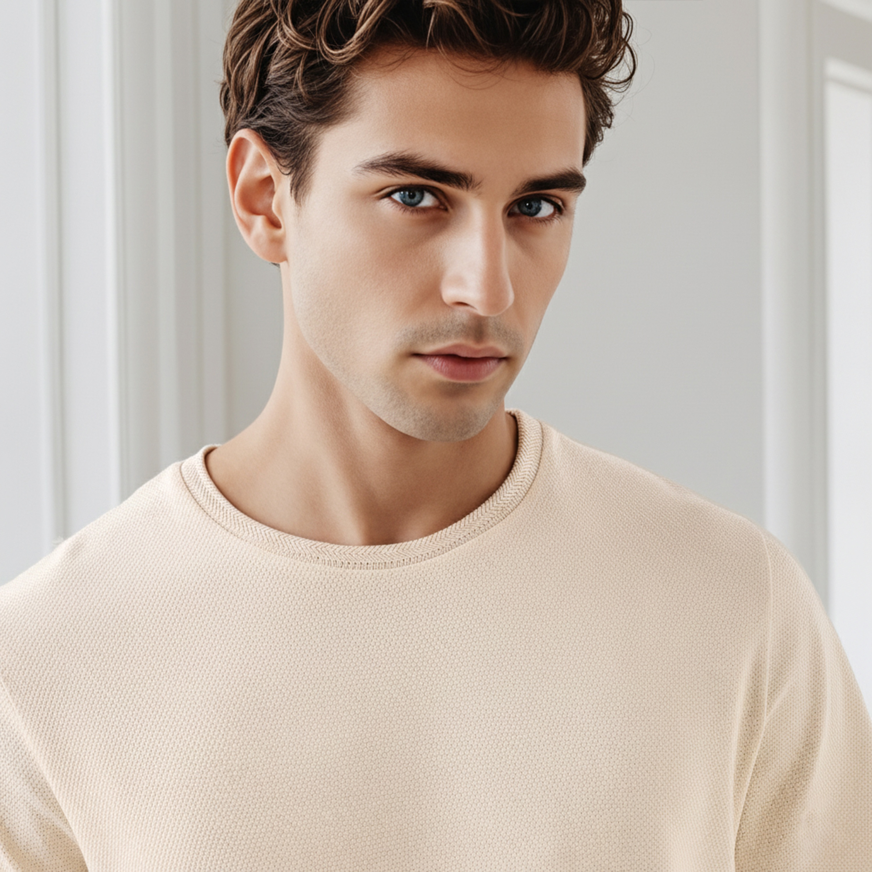 تيشيرت رجالي بارز الملمس بقصة عادية وياقة ضيقة وأكمام قصيرة من آيكونيك-men-clothing-tshirtsandpolos-tshirts-image-4