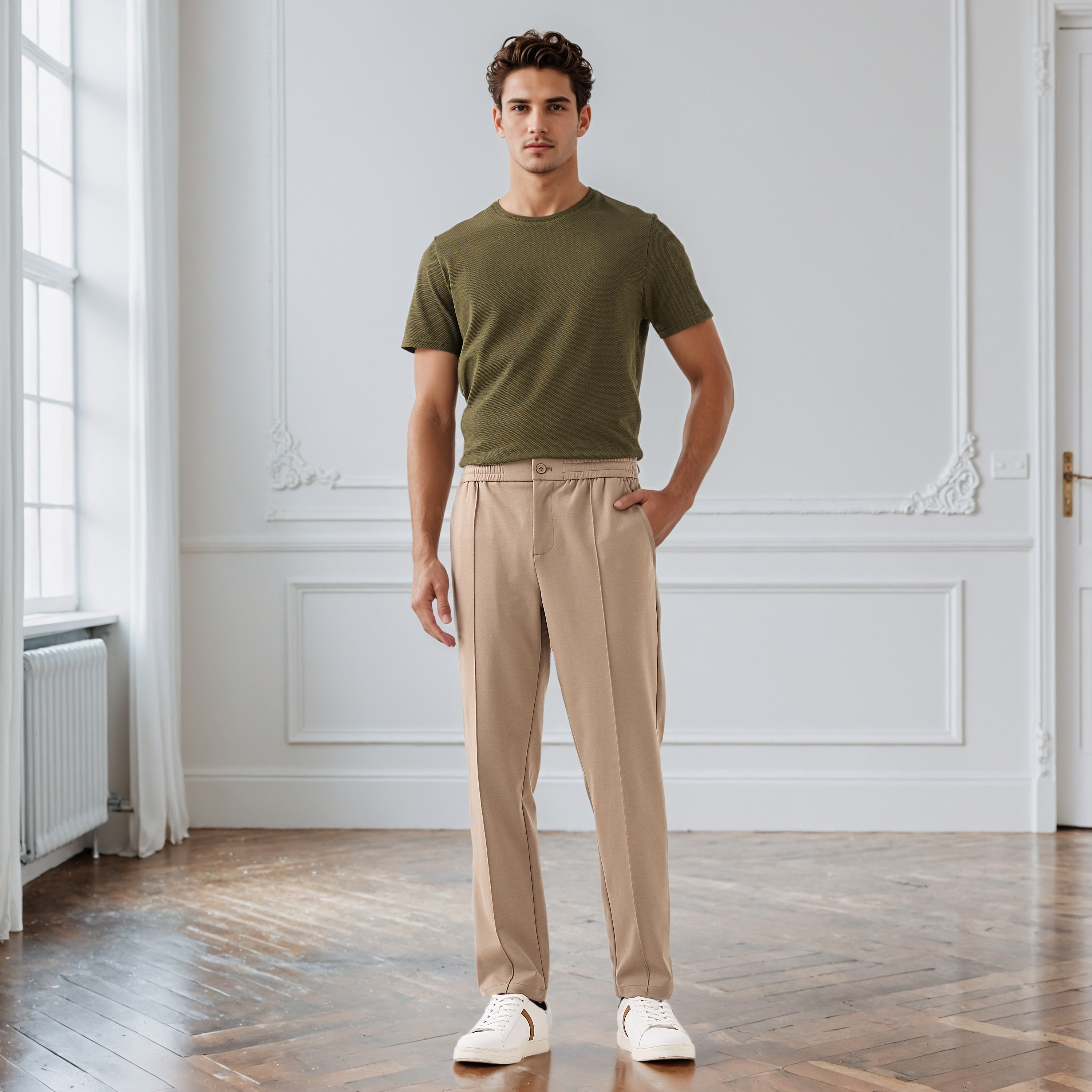 تيشيرت رجالي بارز الملمس بقصة عادية وياقة ضيقة وأكمام قصيرة من آيكونيك-men-clothing-tshirtsandpolos-tshirts-image-2