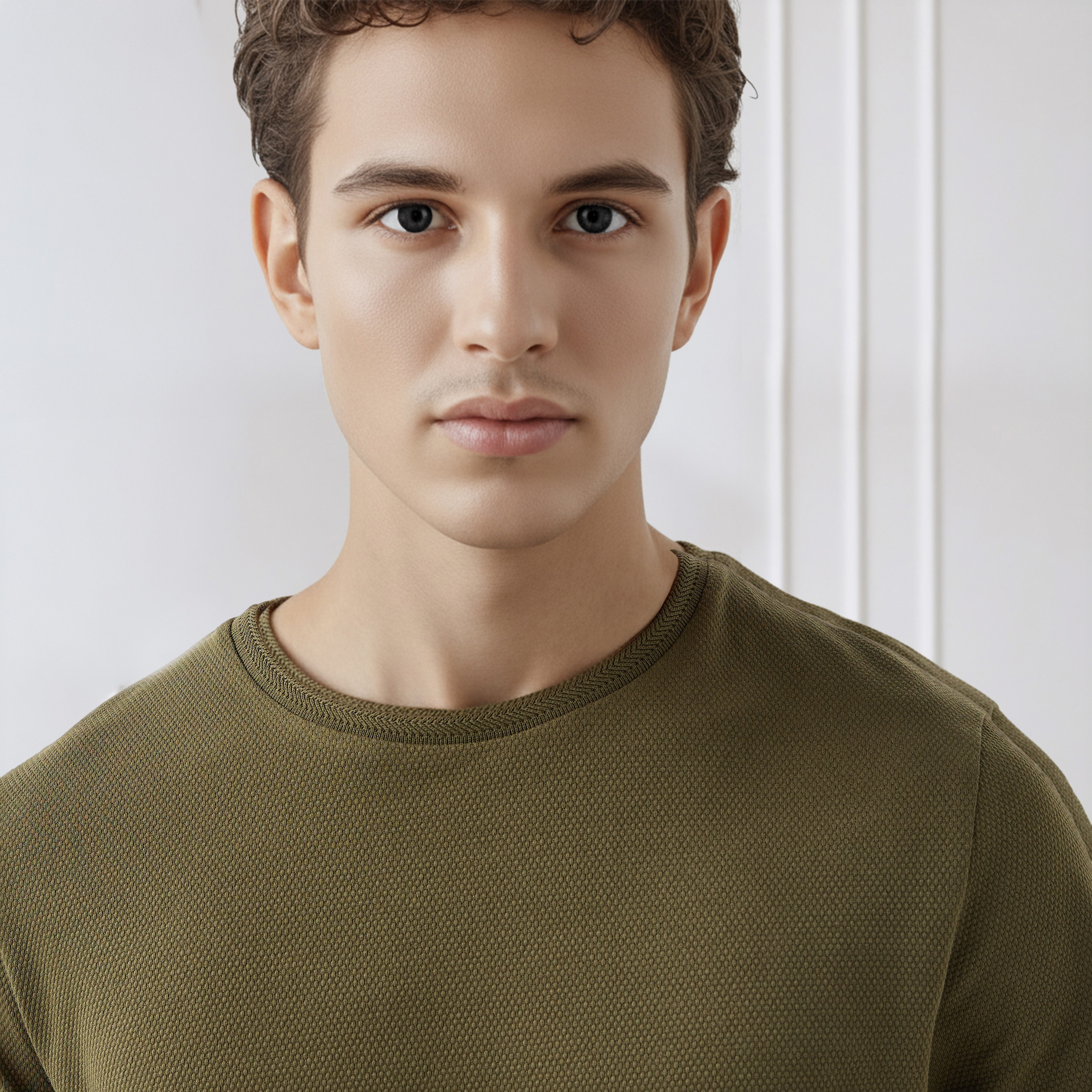 تيشيرت رجالي بارز الملمس بقصة عادية وياقة ضيقة وأكمام قصيرة من آيكونيك-men-clothing-tshirtsandpolos-tshirts-image-5