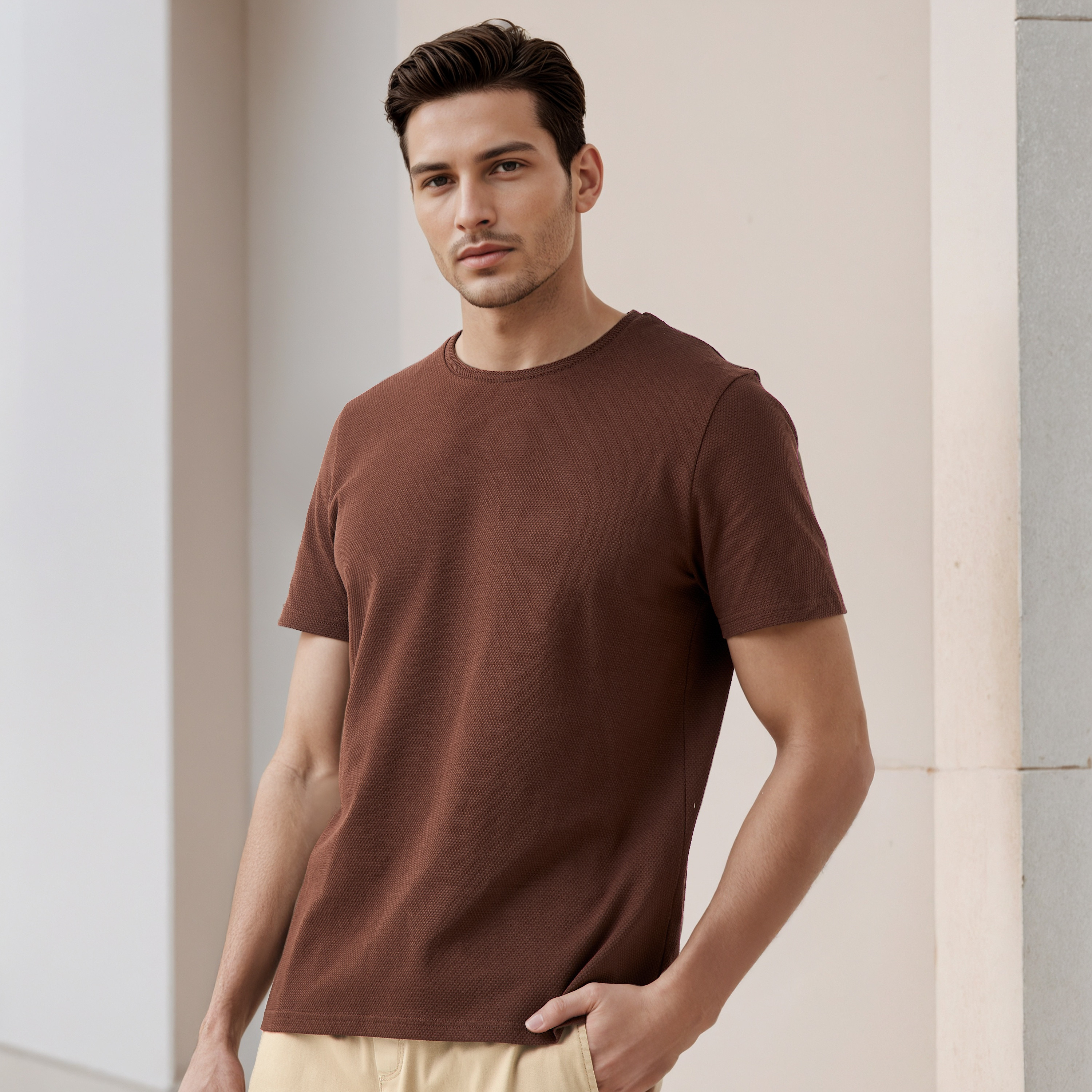 Iconic Men's Regular Fit Crew Neck Short Sleeves Textured T-shirt-men-clothing-tshirtsandpolos-tshirts-image-1