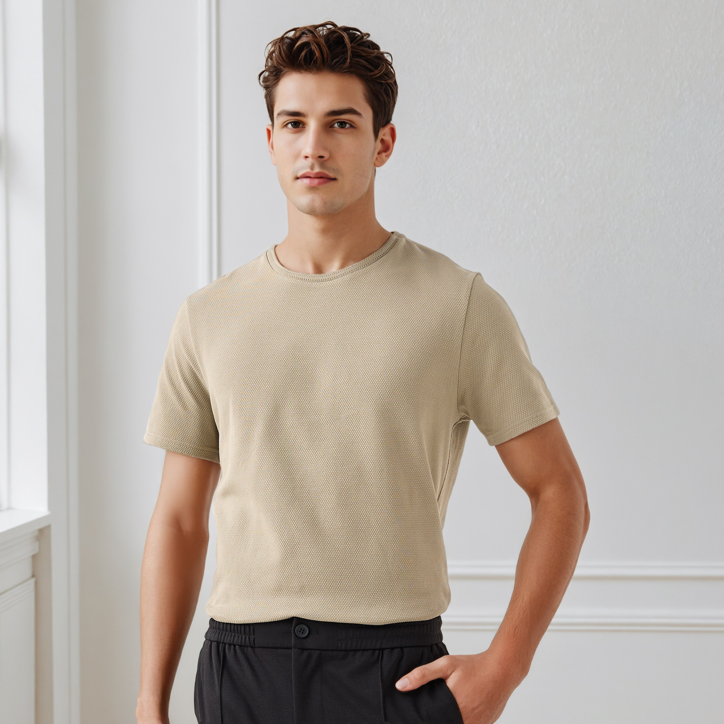 Iconic Men's Regular Fit Crew Neck Short Sleeves Textured T-shirt-men-clothing-tshirtsandpolos-tshirts-image-1