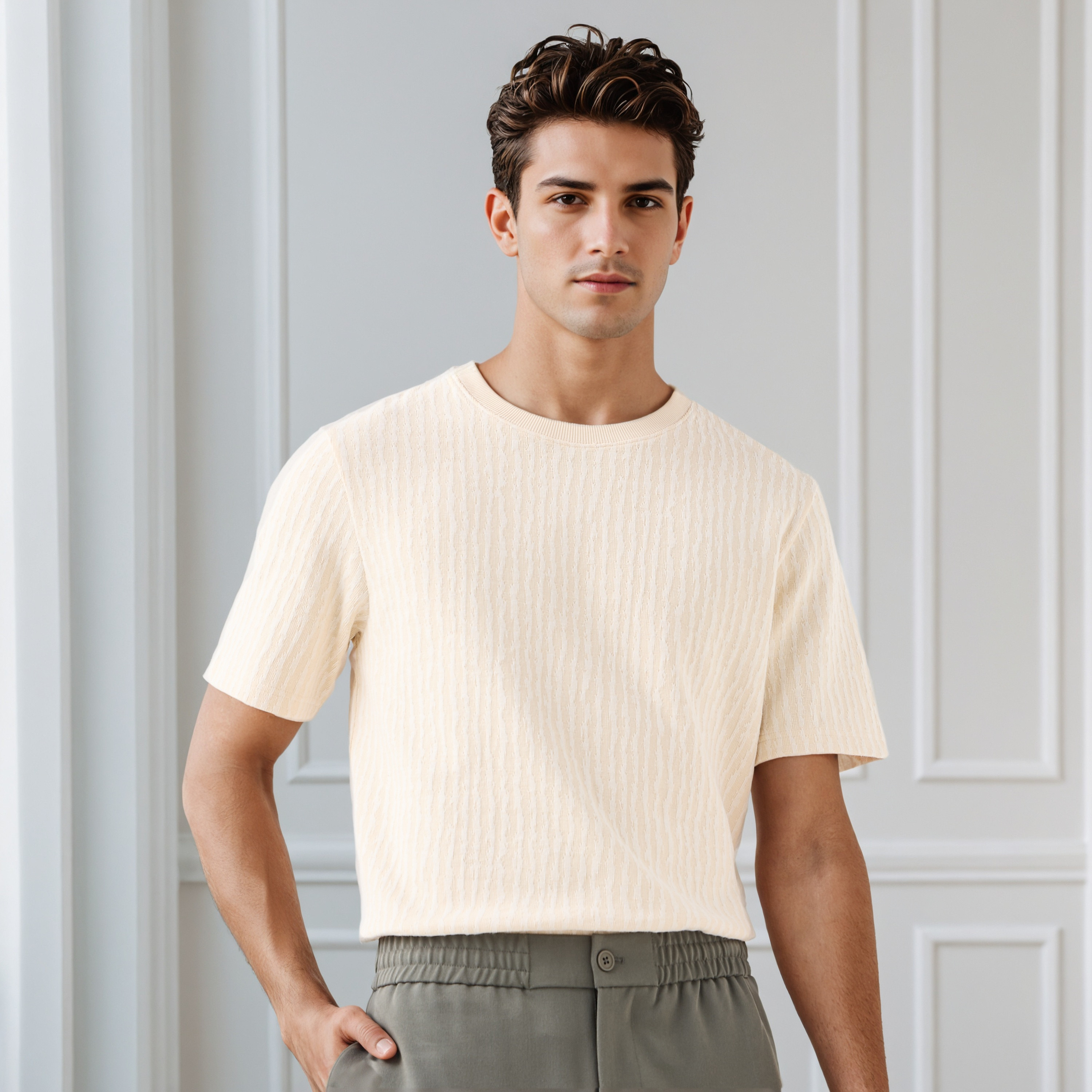 Iconic Men's Regular Fit Crew Neck Short Sleeves Textured T-shirt-men-clothing-tshirtsandpolos-tshirts-image-1