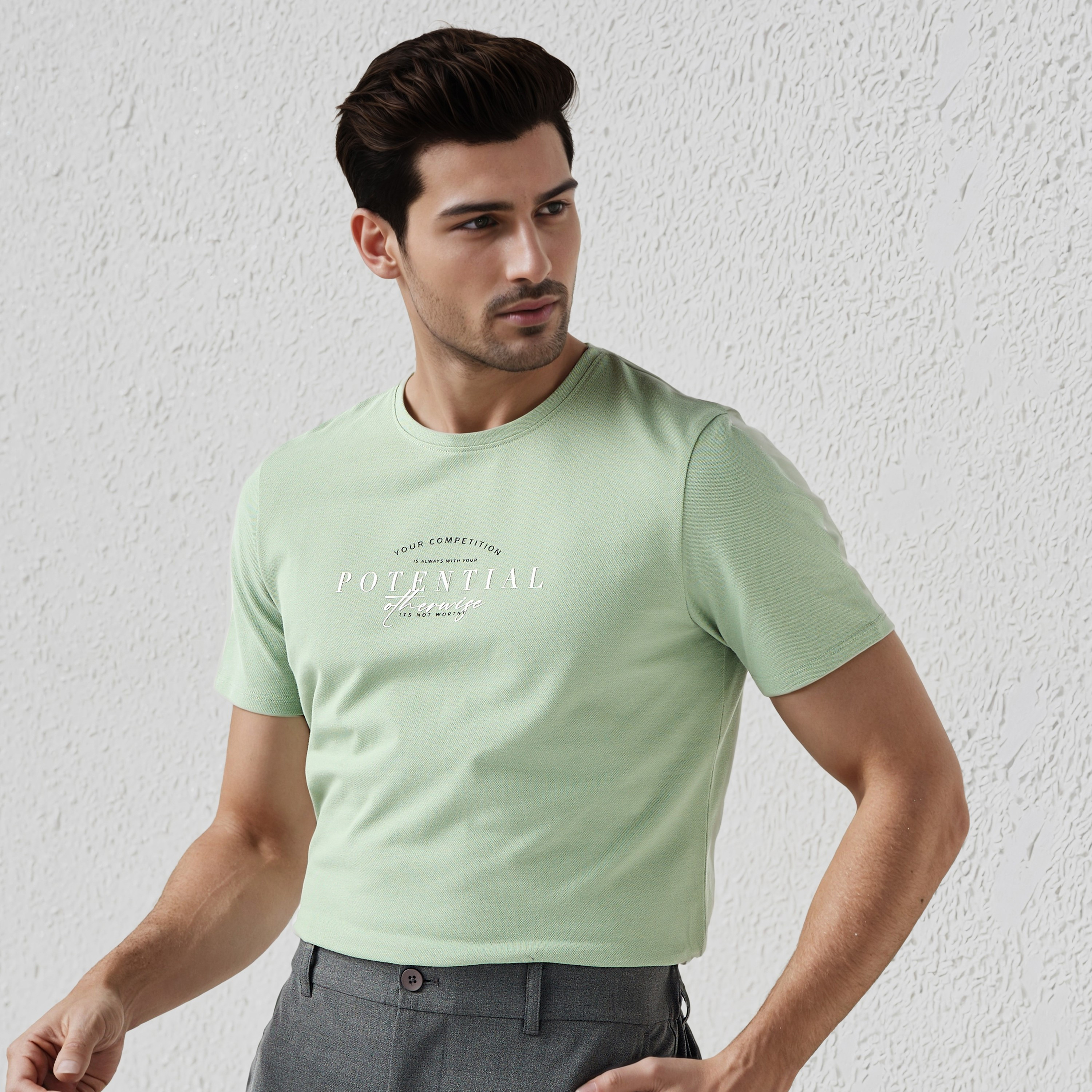 تيشيرت بقصة سليم وياقة ضيقة وأكمام قصيرة وطبعات للرجال من آيكونيك-men-clothing-tshirtsandpolos-tshirts-image-1