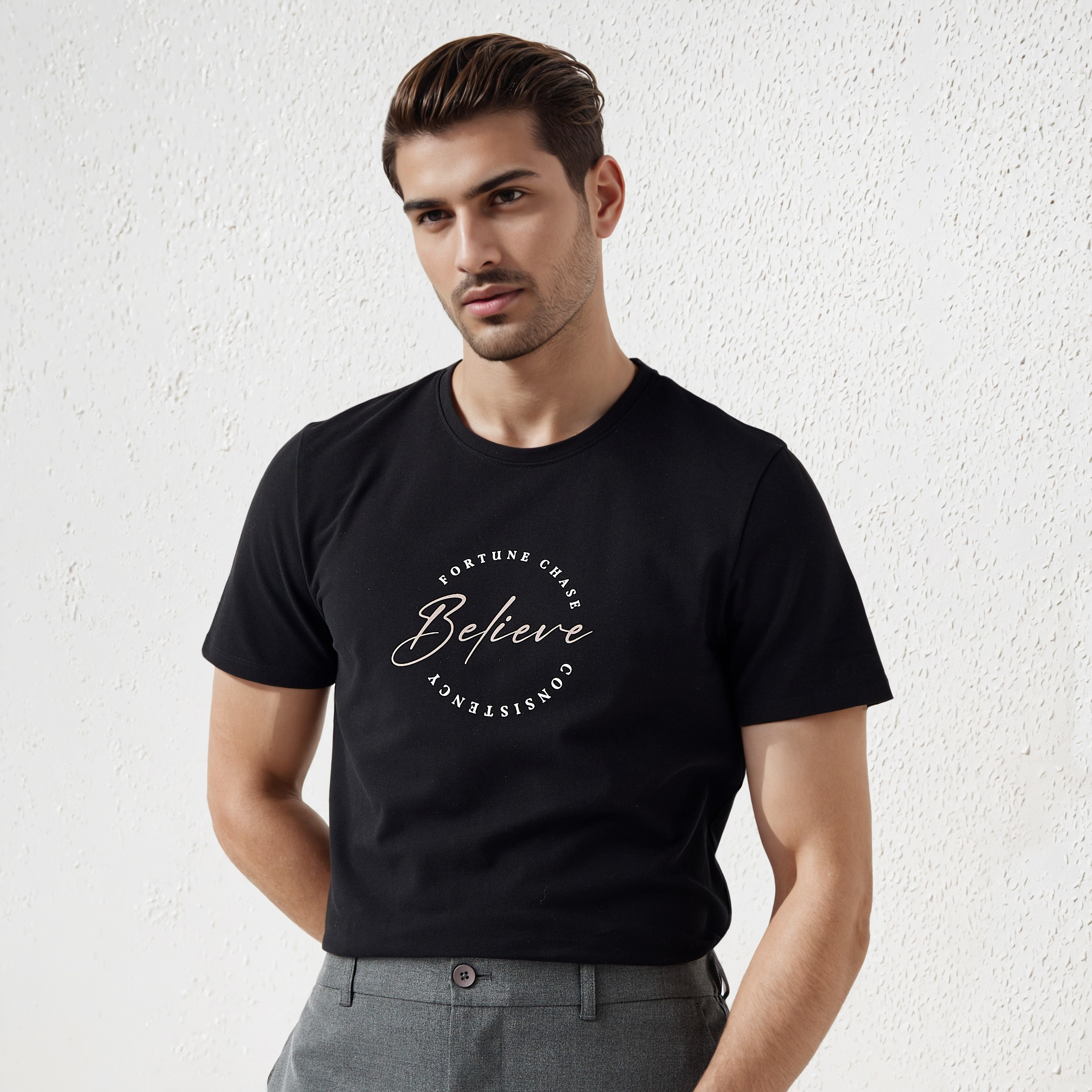 تيشيرت بقصة سليم وياقة ضيقة وأكمام قصيرة وطبعات للرجال من آيكونيك-men-clothing-tshirtsandpolos-tshirts-image-1