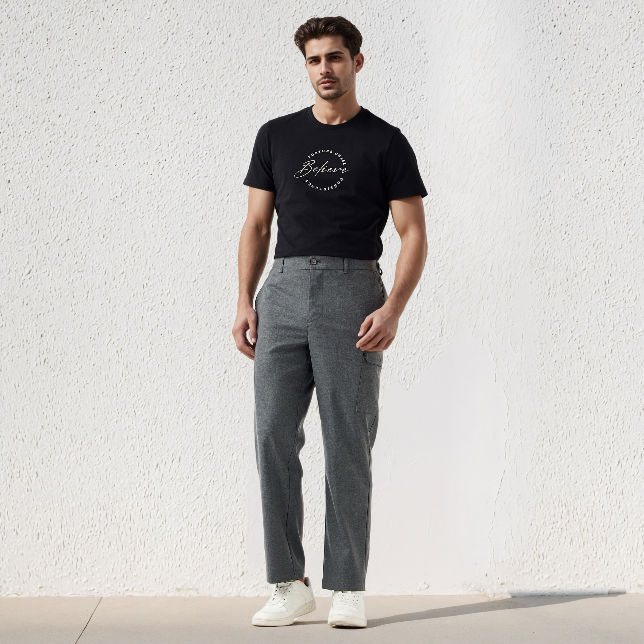تيشيرت بقصة سليم وياقة ضيقة وأكمام قصيرة وطبعات للرجال من آيكونيك-men-clothing-tshirtsandpolos-tshirts-image-2