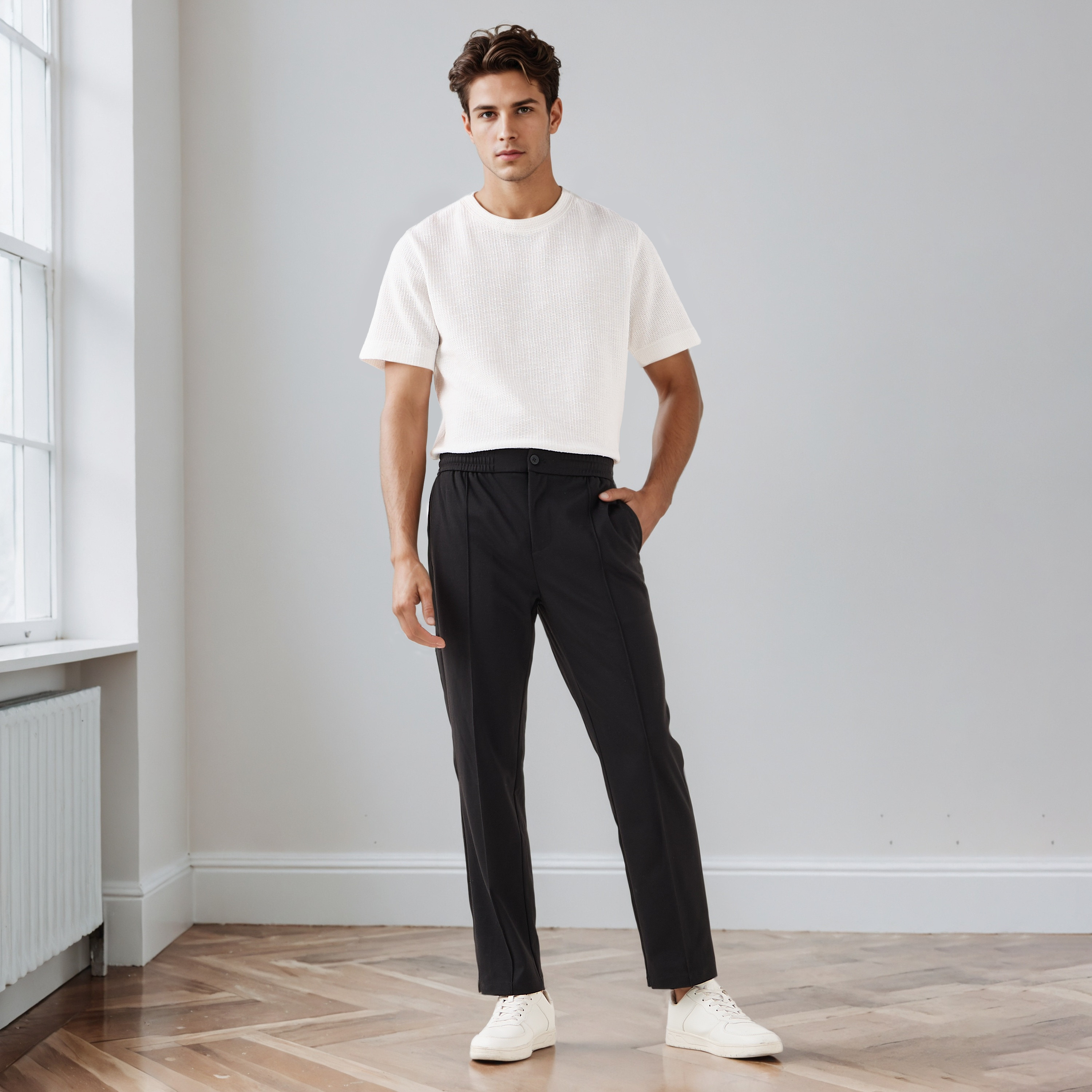 Iconic Men Regular Fit Crew Neck Short Sleeves Honeycomb Textured T-shirt-men-clothing-tshirtsandpolos-tshirts-image-2