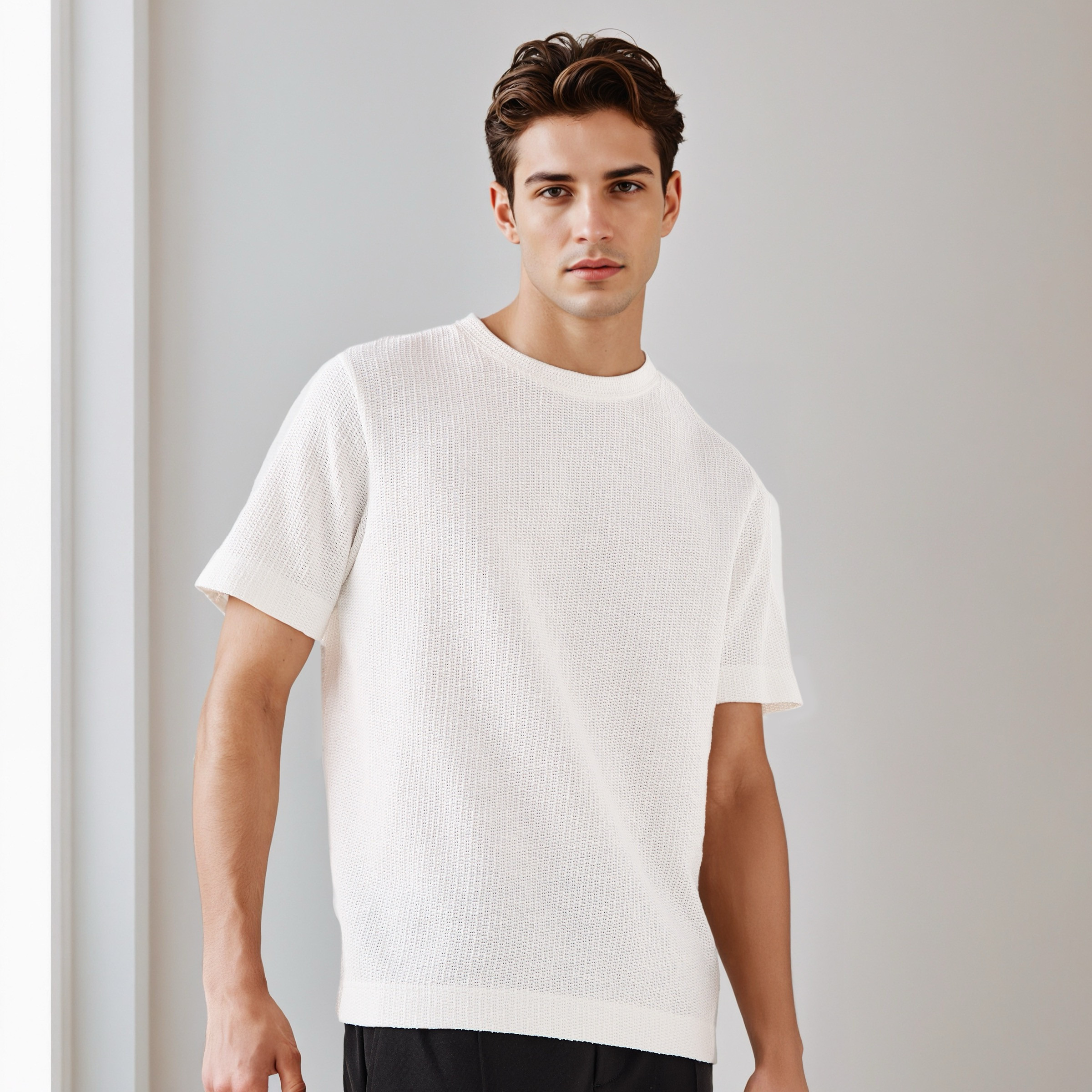 Iconic Men Regular Fit Crew Neck Short Sleeves Honeycomb Textured T-shirt-men-clothing-tshirtsandpolos-tshirts-image-4
