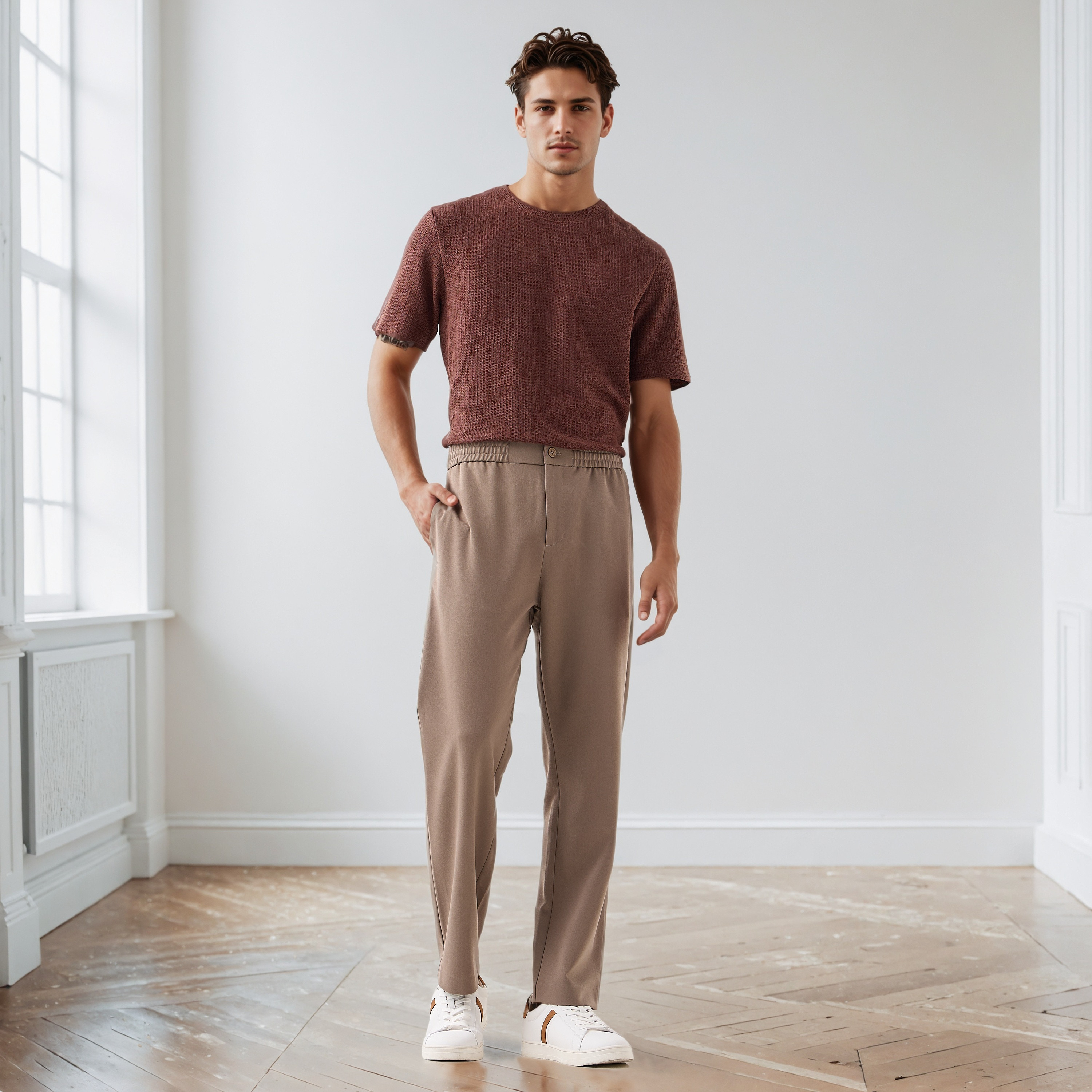 Iconic Men Regular Fit Crew Neck Short Sleeves Honeycomb Textured T-shirt-men-clothing-tshirtsandpolos-tshirts-image-2