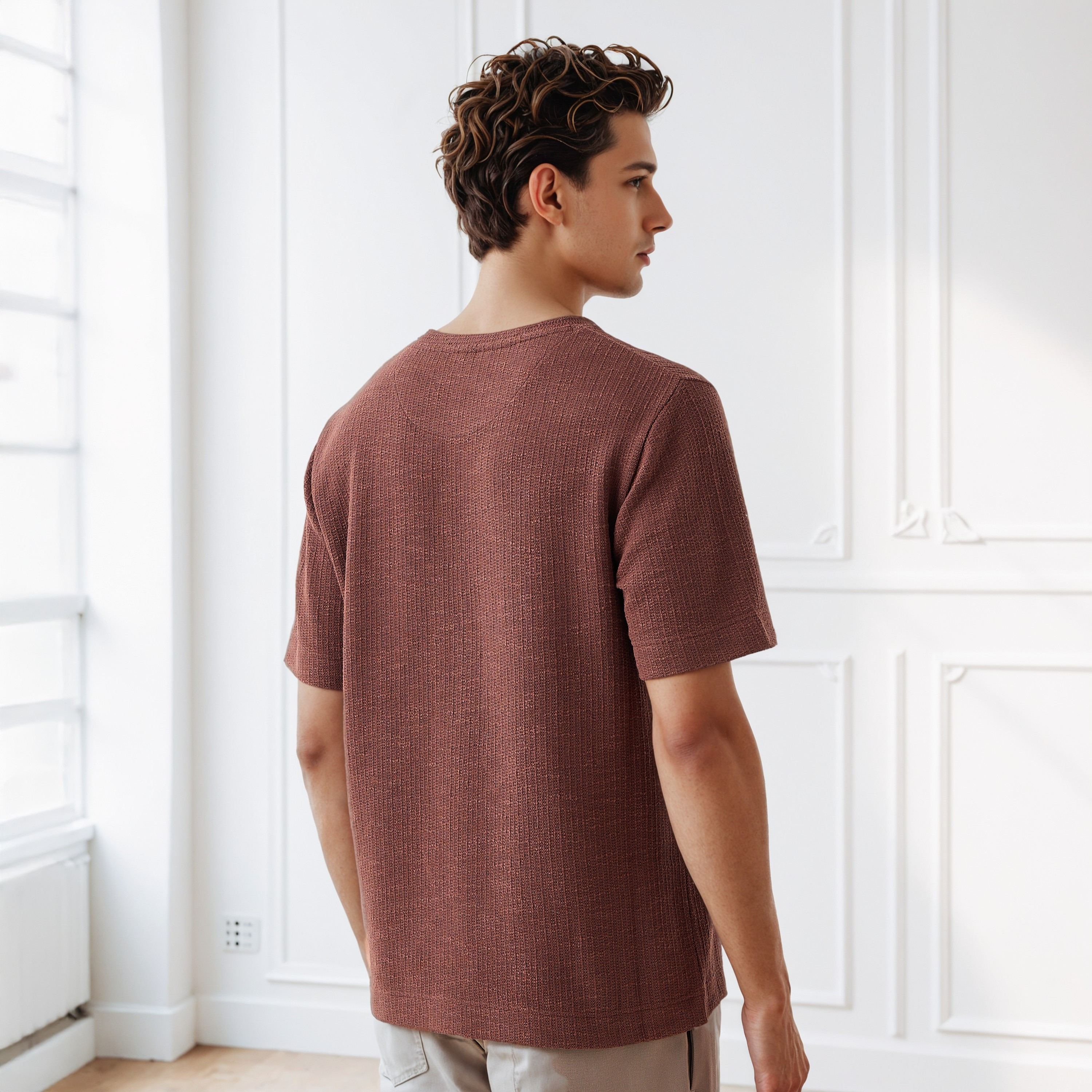 Iconic Men Regular Fit Crew Neck Short Sleeves Honeycomb Textured T-shirt-men-clothing-tshirtsandpolos-tshirts-image-3