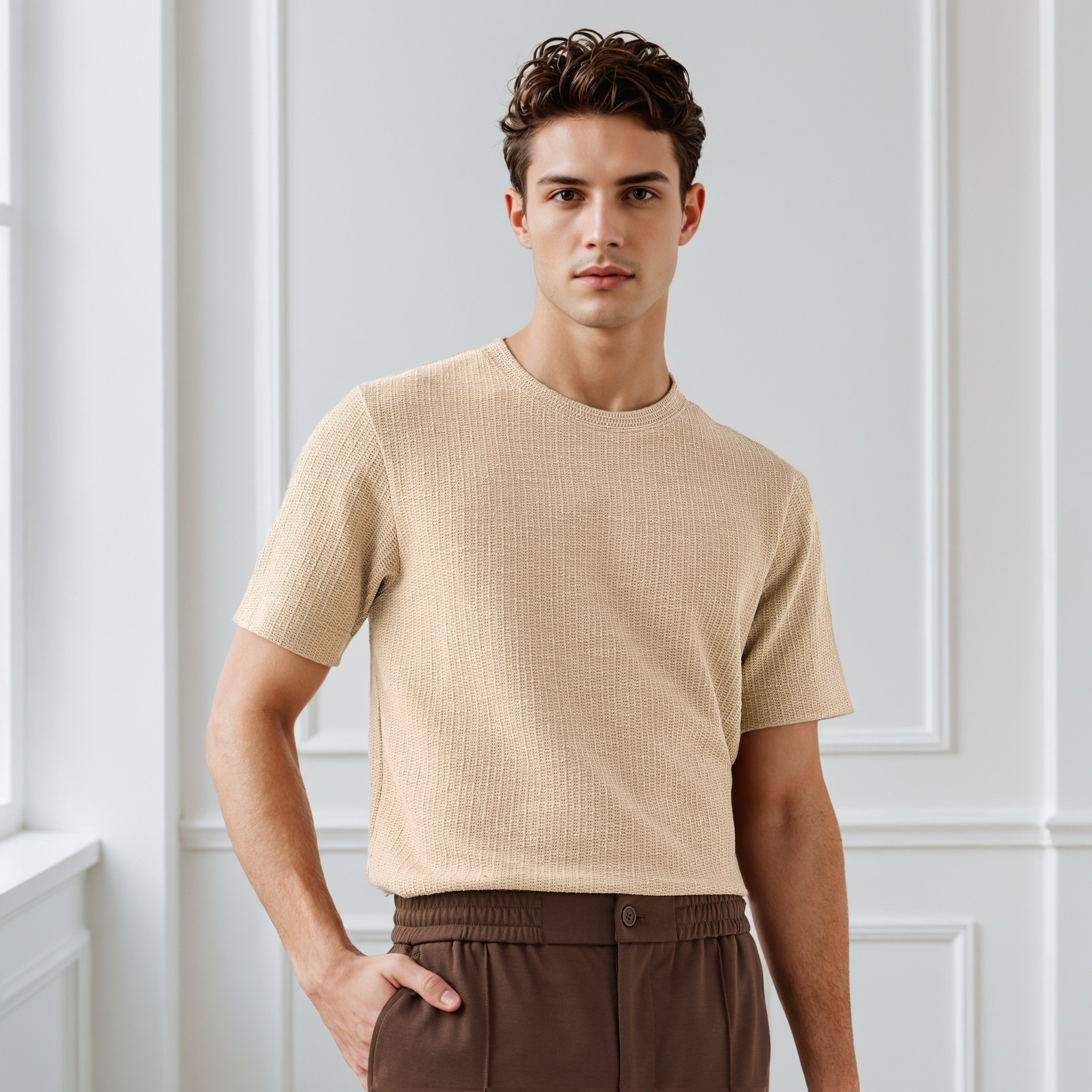 Iconic Men Regular Fit Crew Neck Short Sleeves Honeycomb Textured T-shirt-men-clothing-tshirtsandpolos-tshirts-image-1