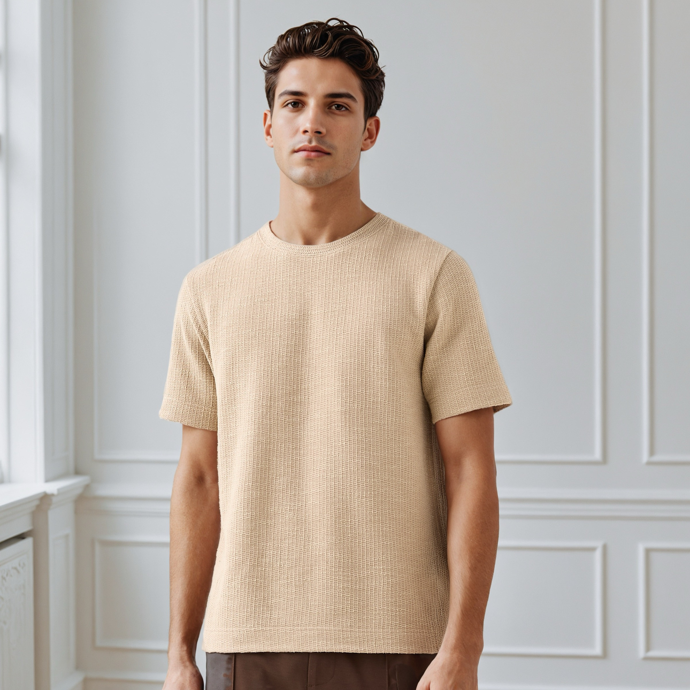 Iconic Men Regular Fit Crew Neck Short Sleeves Honeycomb Textured T-shirt-men-clothing-tshirtsandpolos-tshirts-image-6