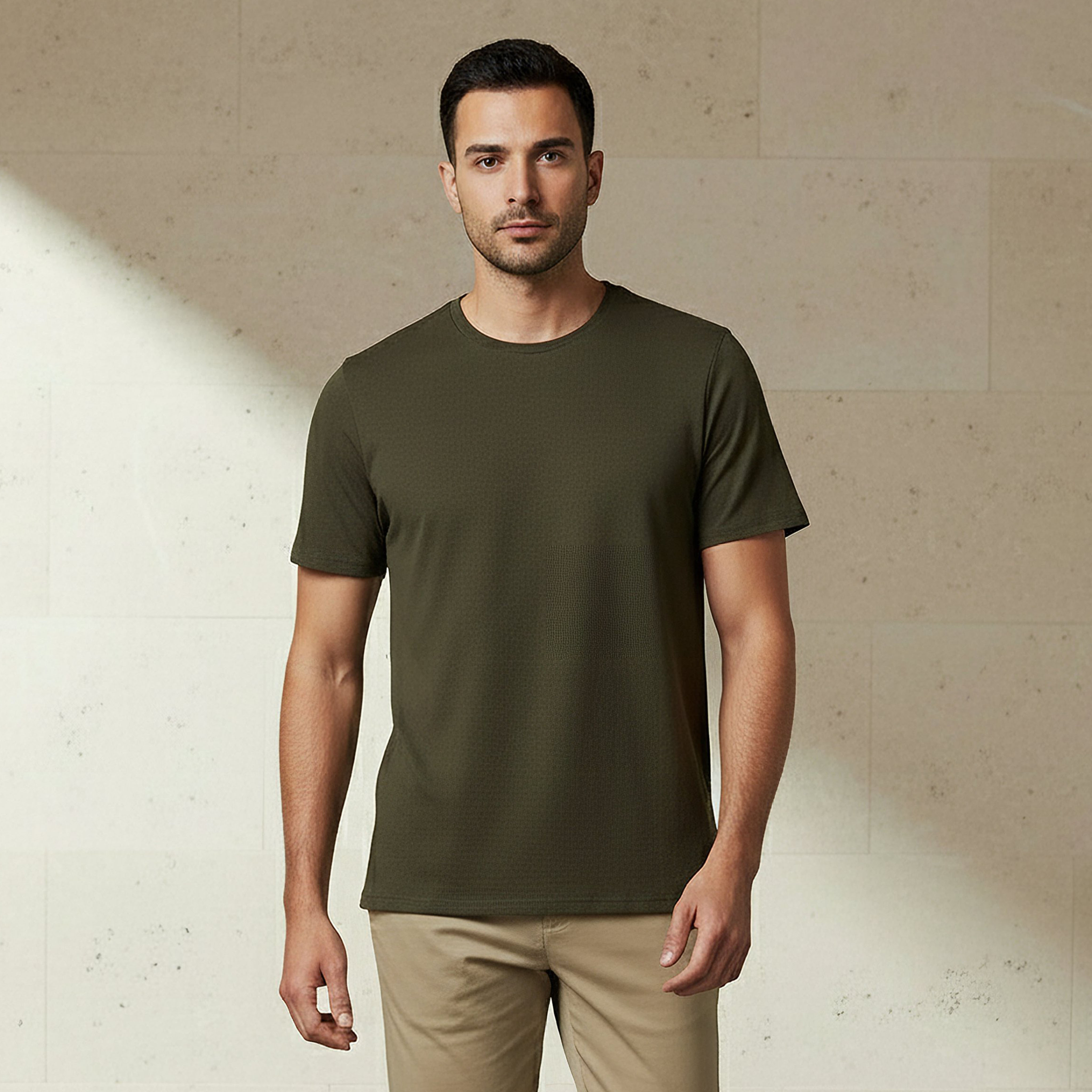 Iconic Men Slim Fit Round Neck Short Sleeve Popcorn Textured T-shirt-men-clothing-tshirtsandpolos-tshirts-image-1