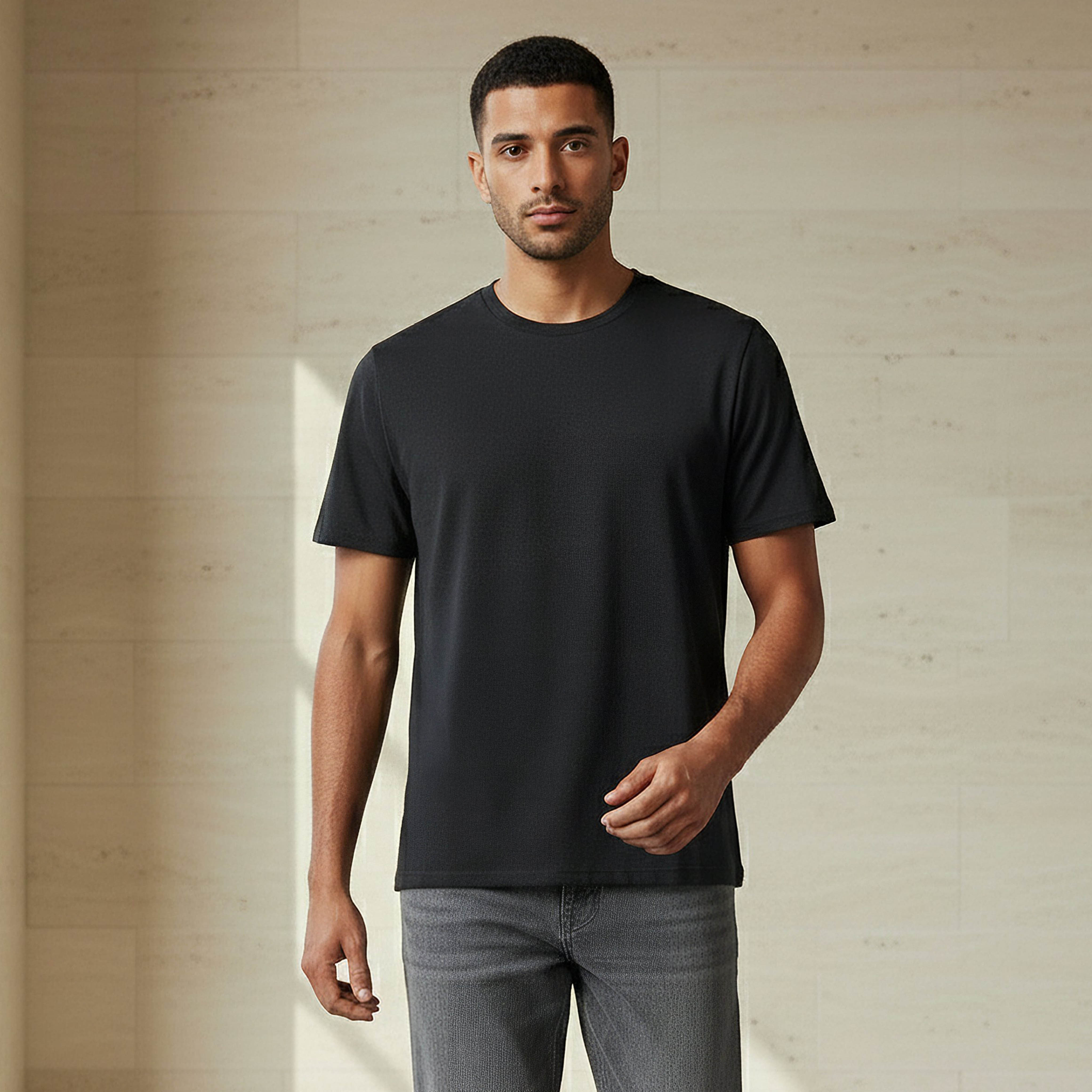 Iconic Men Slim Fit Round Neck Short Sleeve Popcorn Textured T-shirt-men-clothing-tshirtsandpolos-tshirts-image-1