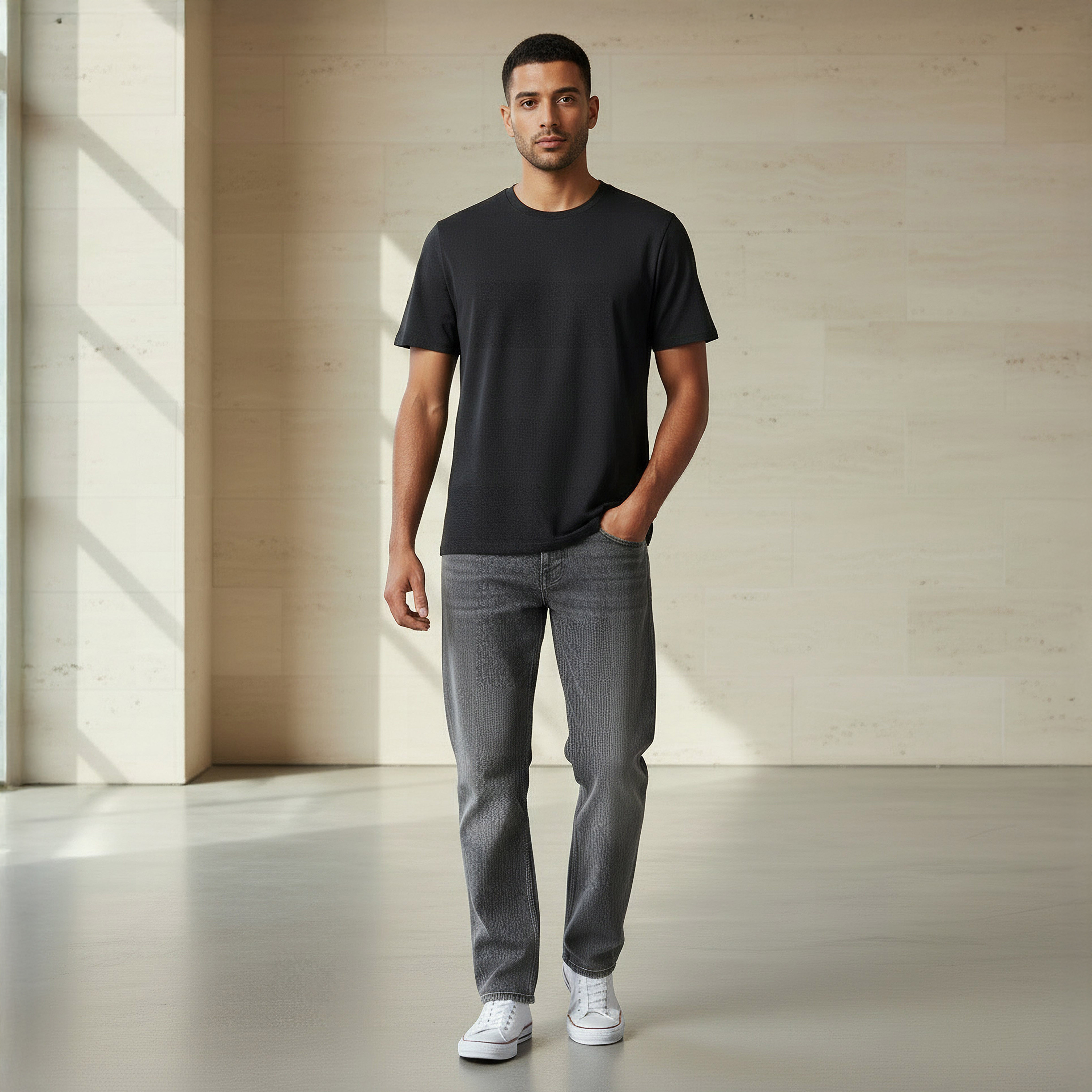 Iconic Men Slim Fit Round Neck Short Sleeve Popcorn Textured T-shirt-men-clothing-tshirtsandpolos-tshirts-image-2