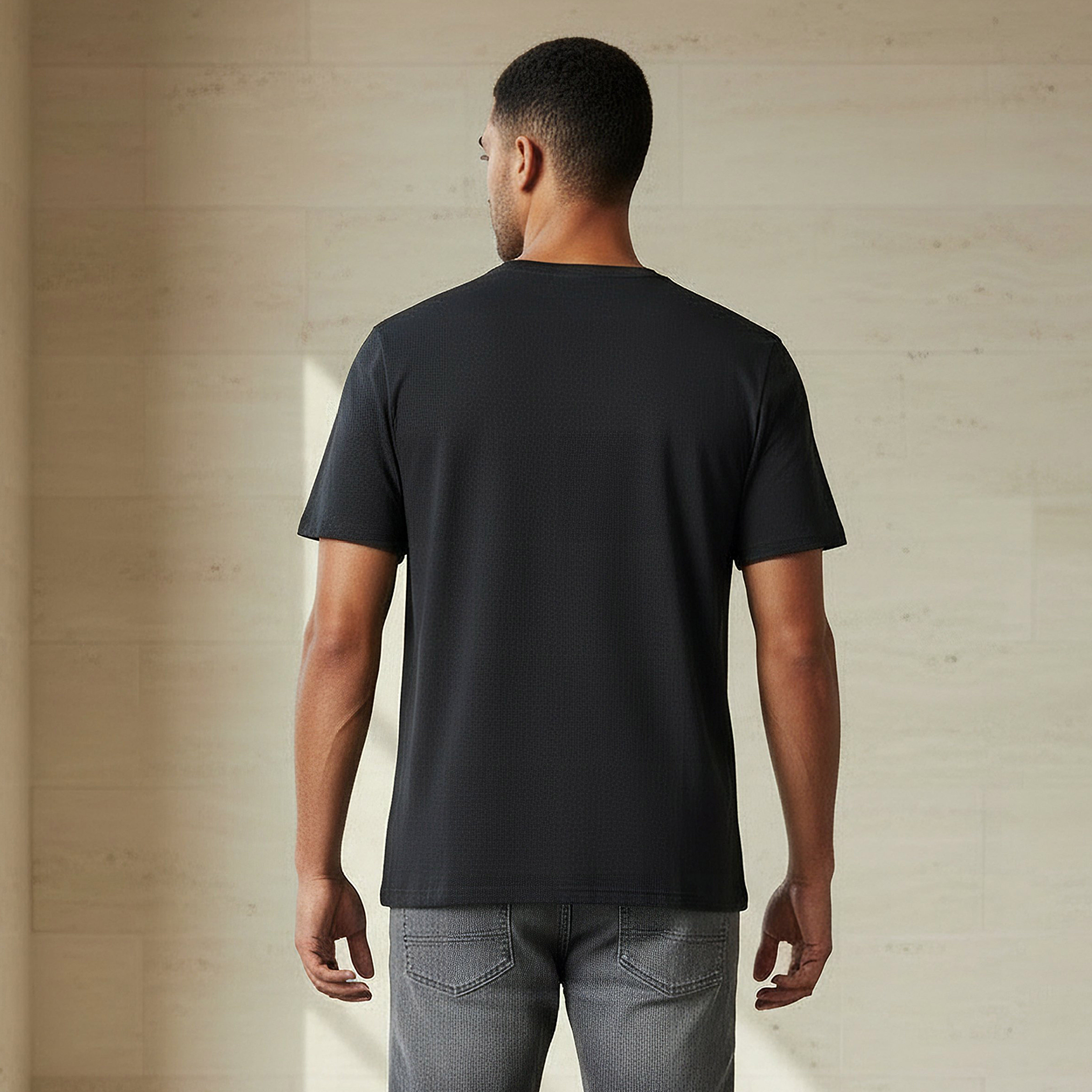Iconic Men Slim Fit Round Neck Short Sleeve Popcorn Textured T-shirt-men-clothing-tshirtsandpolos-tshirts-image-3