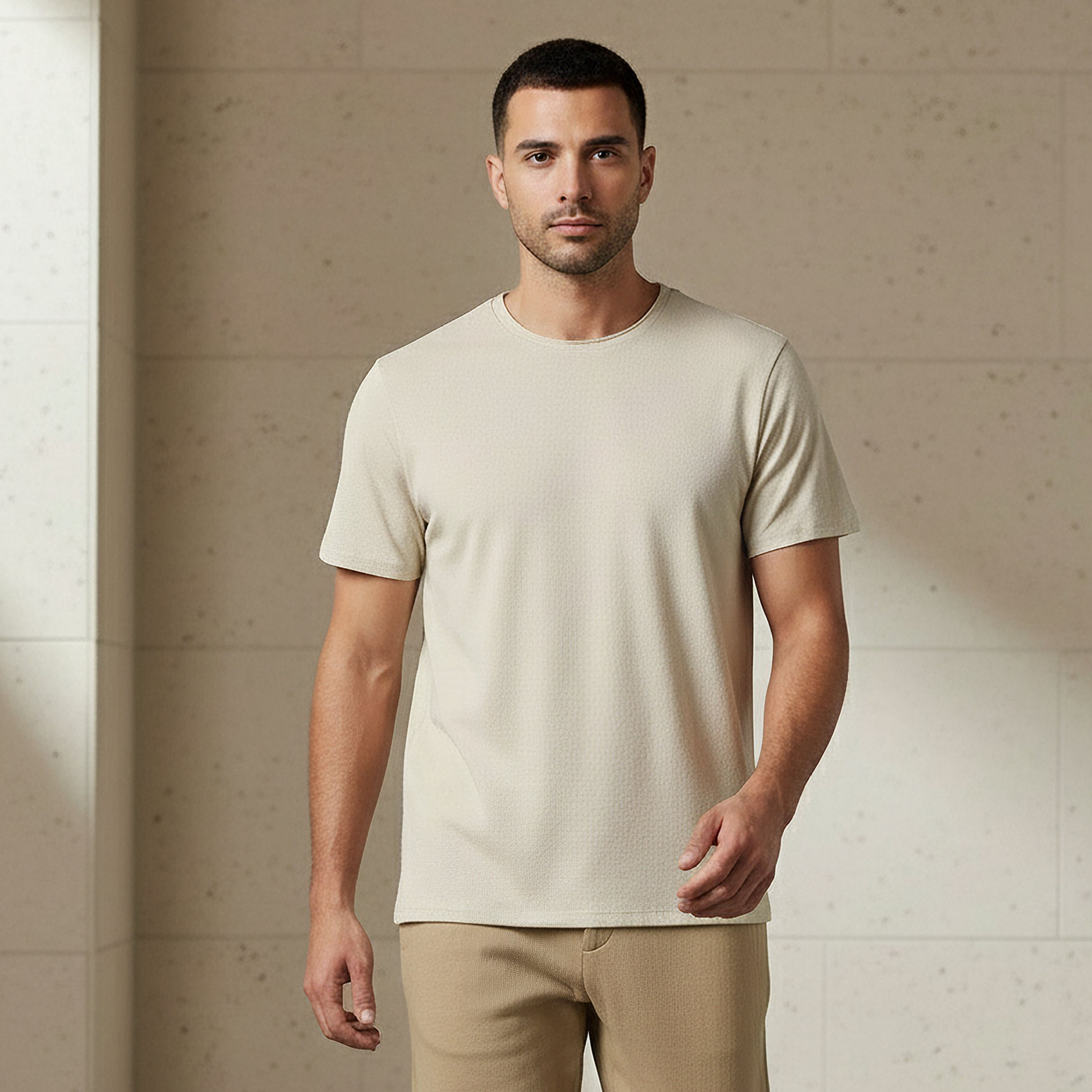 Iconic Men Slim Fit Round Neck Short Sleeve Popcorn Textured T-shirt-men-clothing-tshirtsandpolos-tshirts-image-1