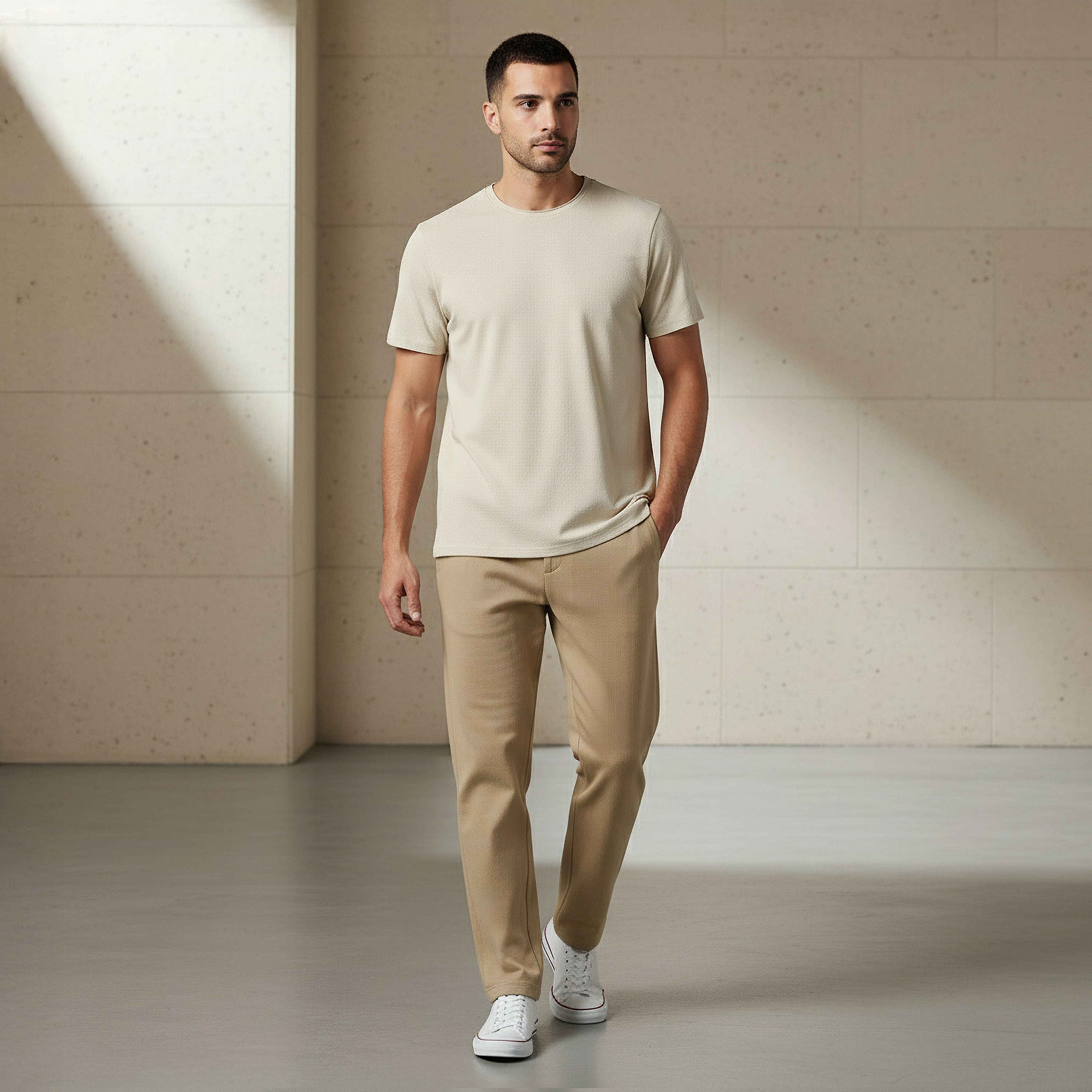 Iconic Men Slim Fit Round Neck Short Sleeve Popcorn Textured T-shirt-men-clothing-tshirtsandpolos-tshirts-image-2