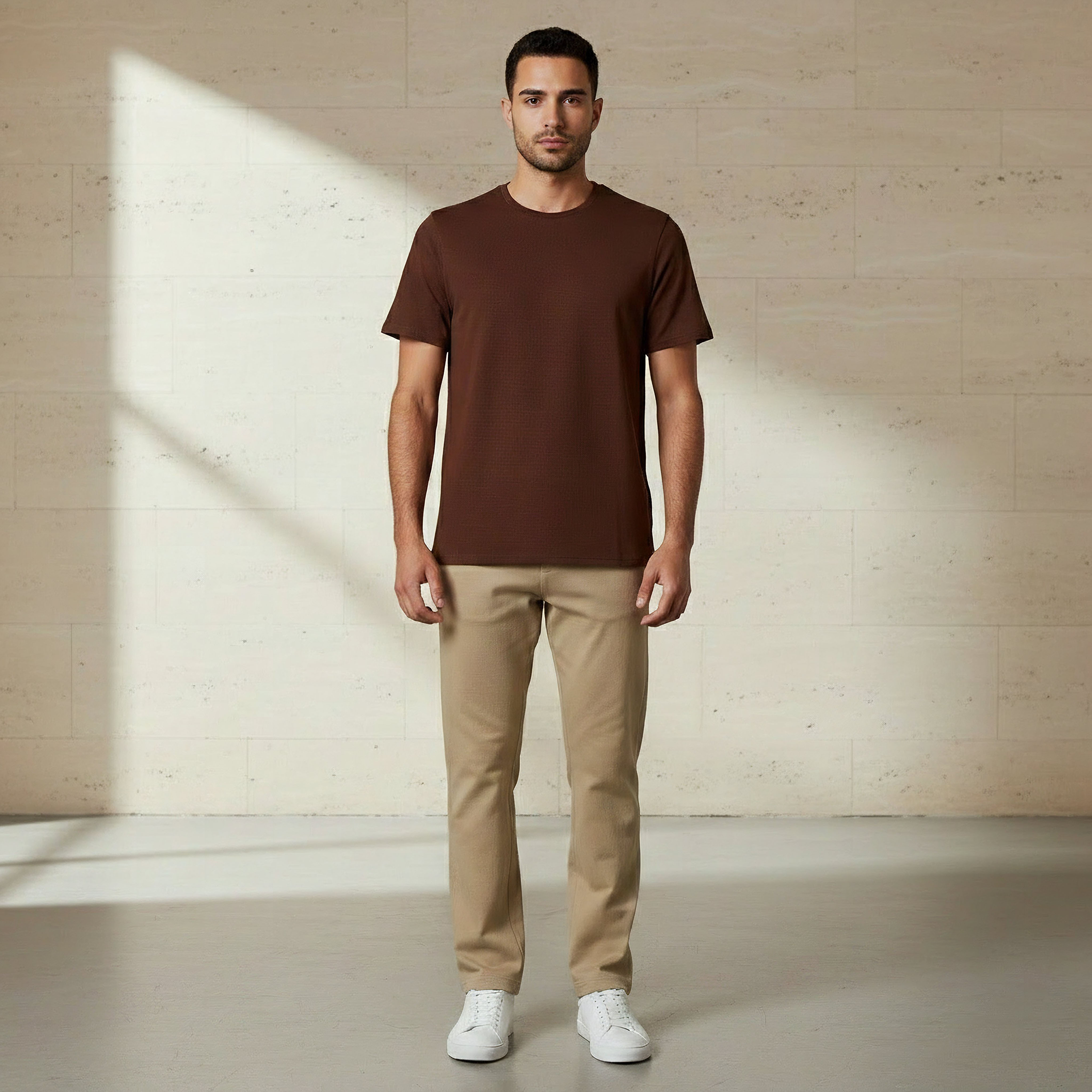 Iconic Men Slim Fit Round Neck Short Sleeve Popcorn Textured T-shirt-men-clothing-tshirtsandpolos-tshirts-image-2