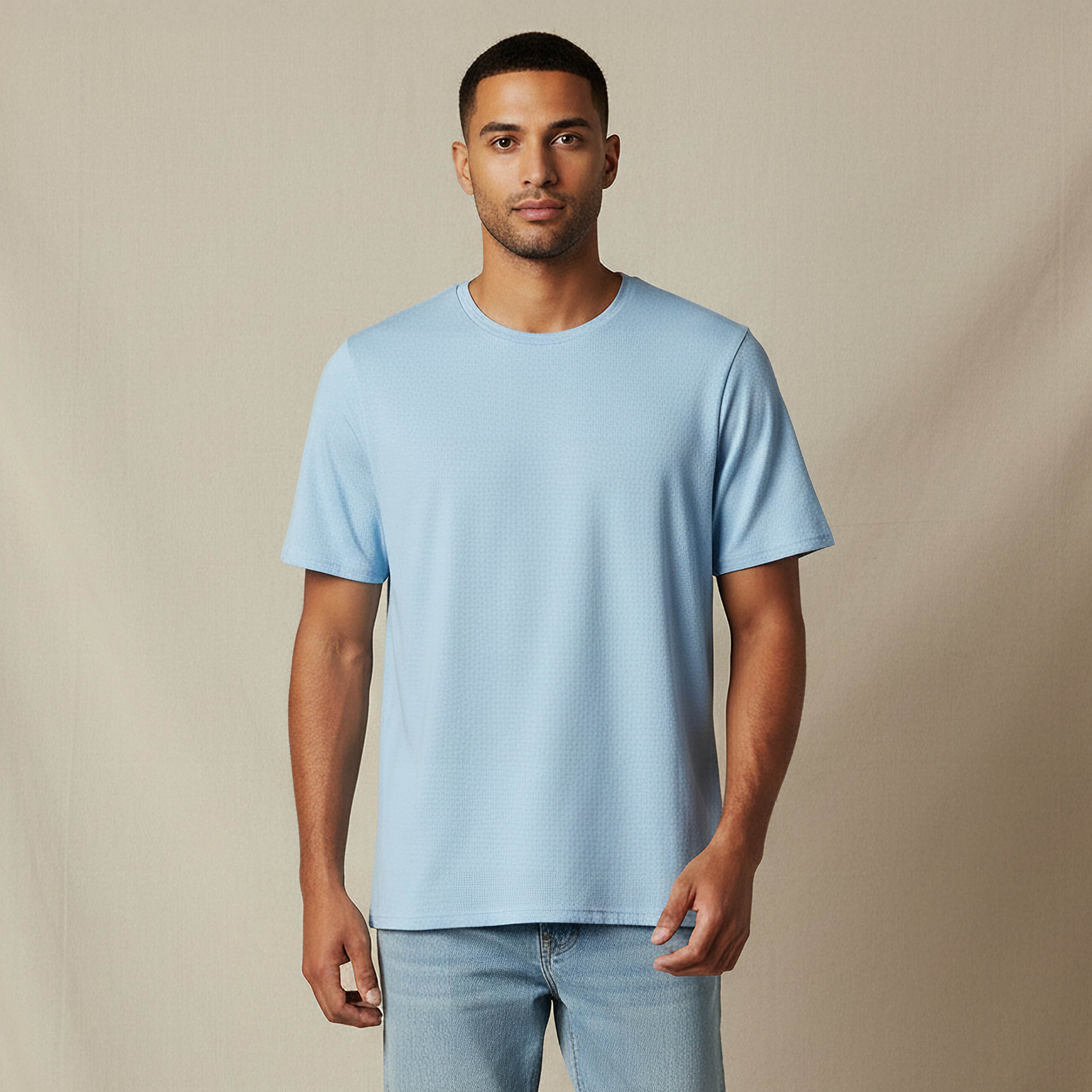 Iconic Men Slim Fit Round Neck Short Sleeve Popcorn Textured T-shirt-men-clothing-tshirtsandpolos-tshirts-image-1