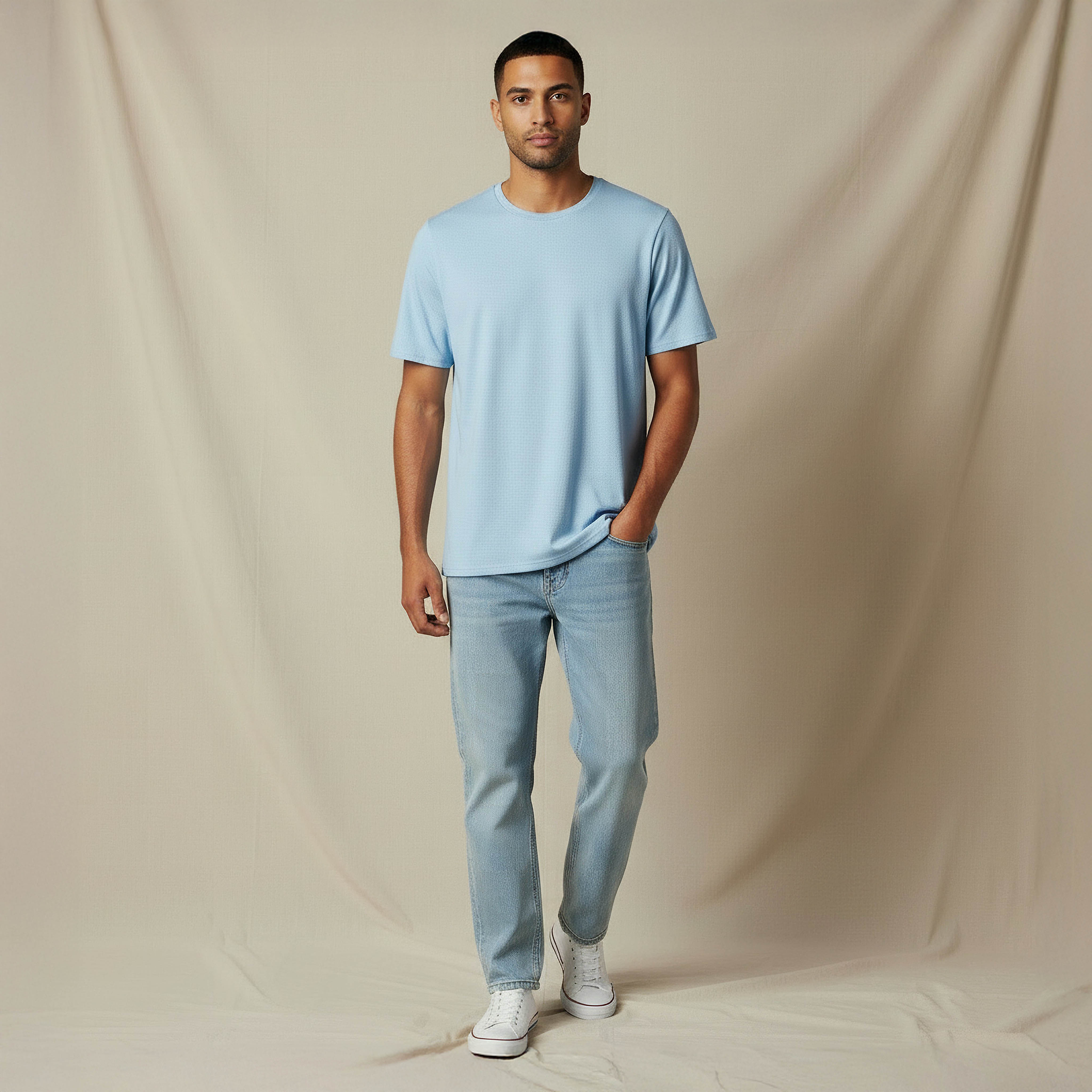 Iconic Men Slim Fit Round Neck Short Sleeve Popcorn Textured T-shirt-men-clothing-tshirtsandpolos-tshirts-image-2