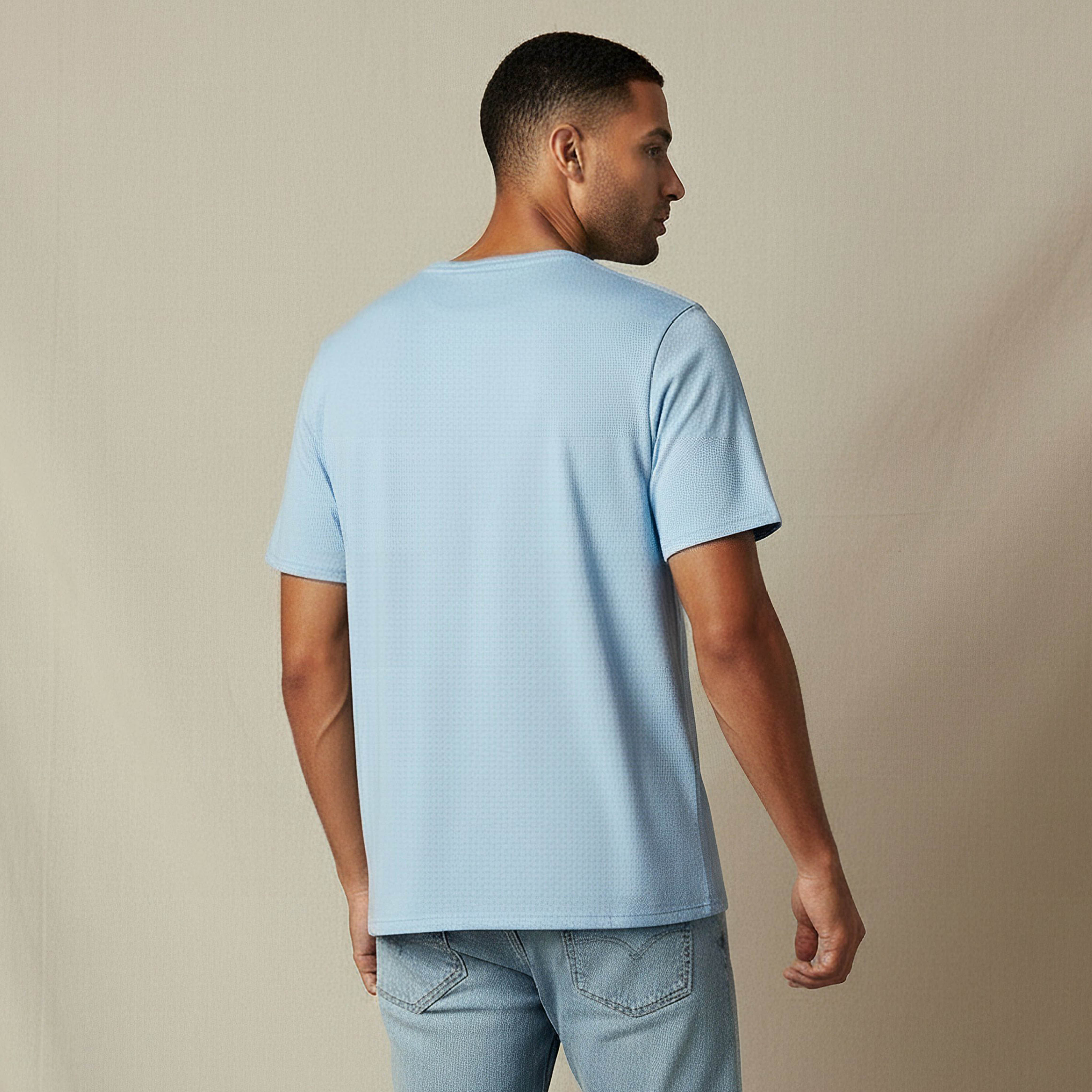 Iconic Men Slim Fit Round Neck Short Sleeve Popcorn Textured T-shirt-men-clothing-tshirtsandpolos-tshirts-image-3