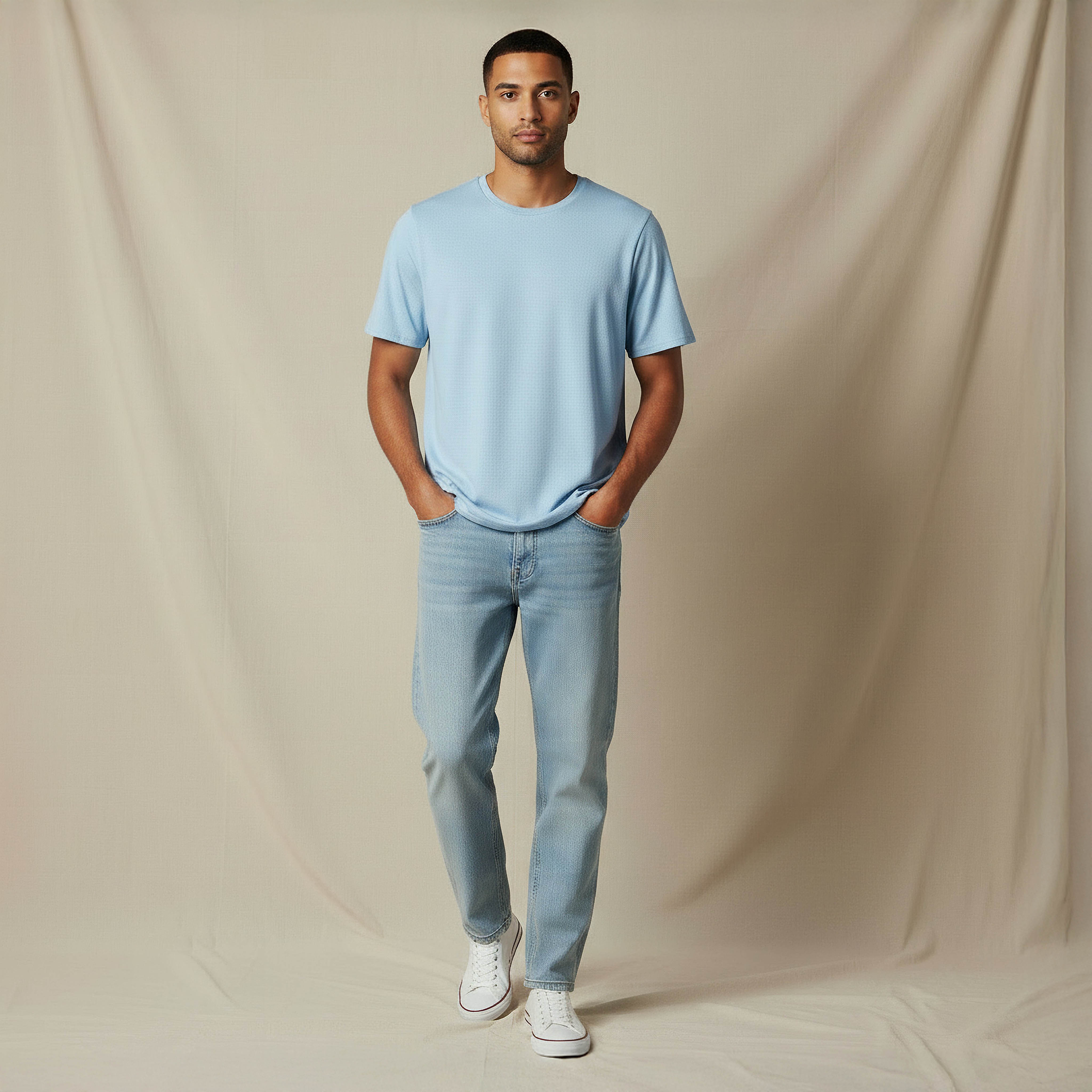 Iconic Men Slim Fit Round Neck Short Sleeve Popcorn Textured T-shirt-men-clothing-tshirtsandpolos-tshirts-image-5