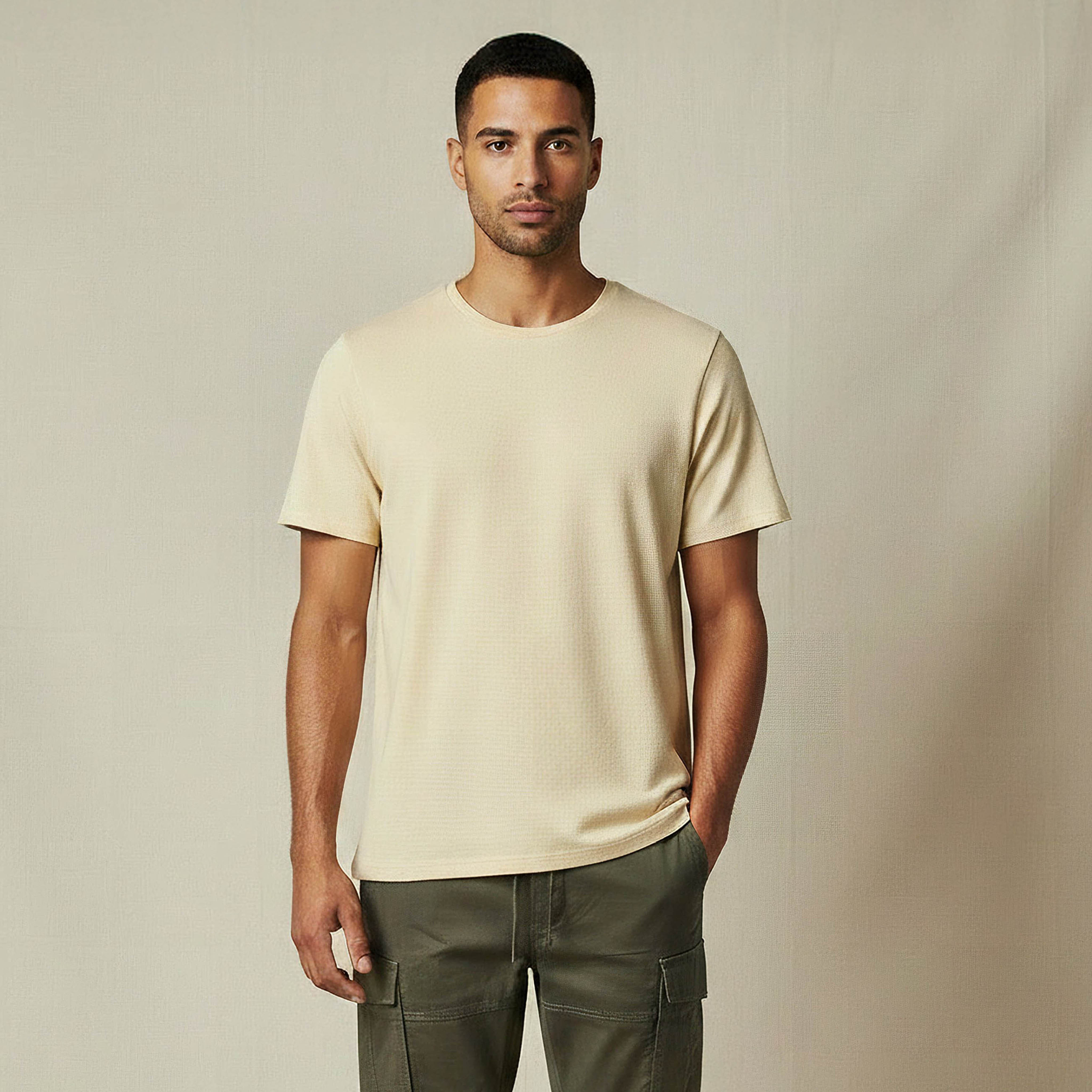 Iconic Men Slim Fit Crew Neck Short Sleeves Popcorn Textured T-shirt-men-clothing-tshirtsandpolos-tshirts-image-1