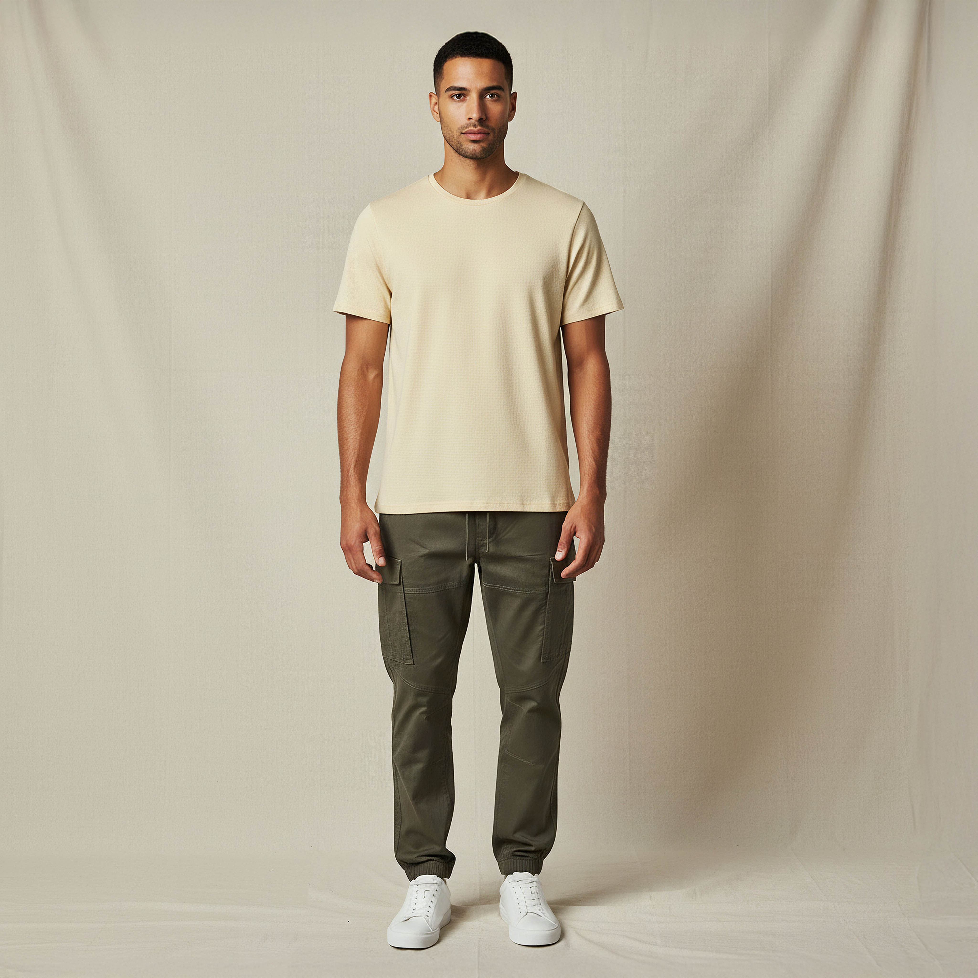 Iconic Men Slim Fit Crew Neck Short Sleeves Popcorn Textured T-shirt-men-clothing-tshirtsandpolos-tshirts-image-5
