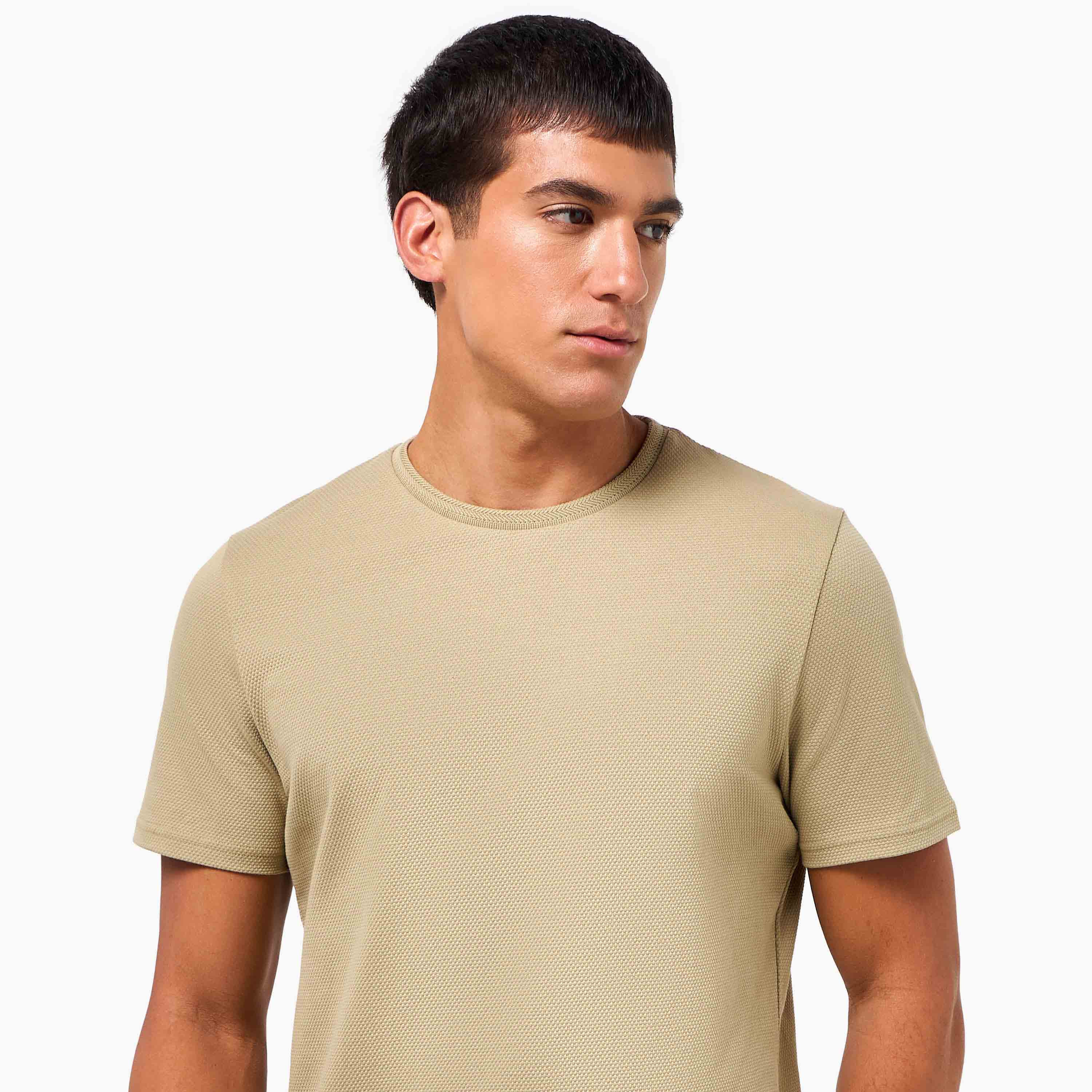 Iconic Men Slim Fit Crew Neck Short Sleeves Popcorn Textured T-shirt-men-clothing-tshirtsandpolos-tshirts-image-5