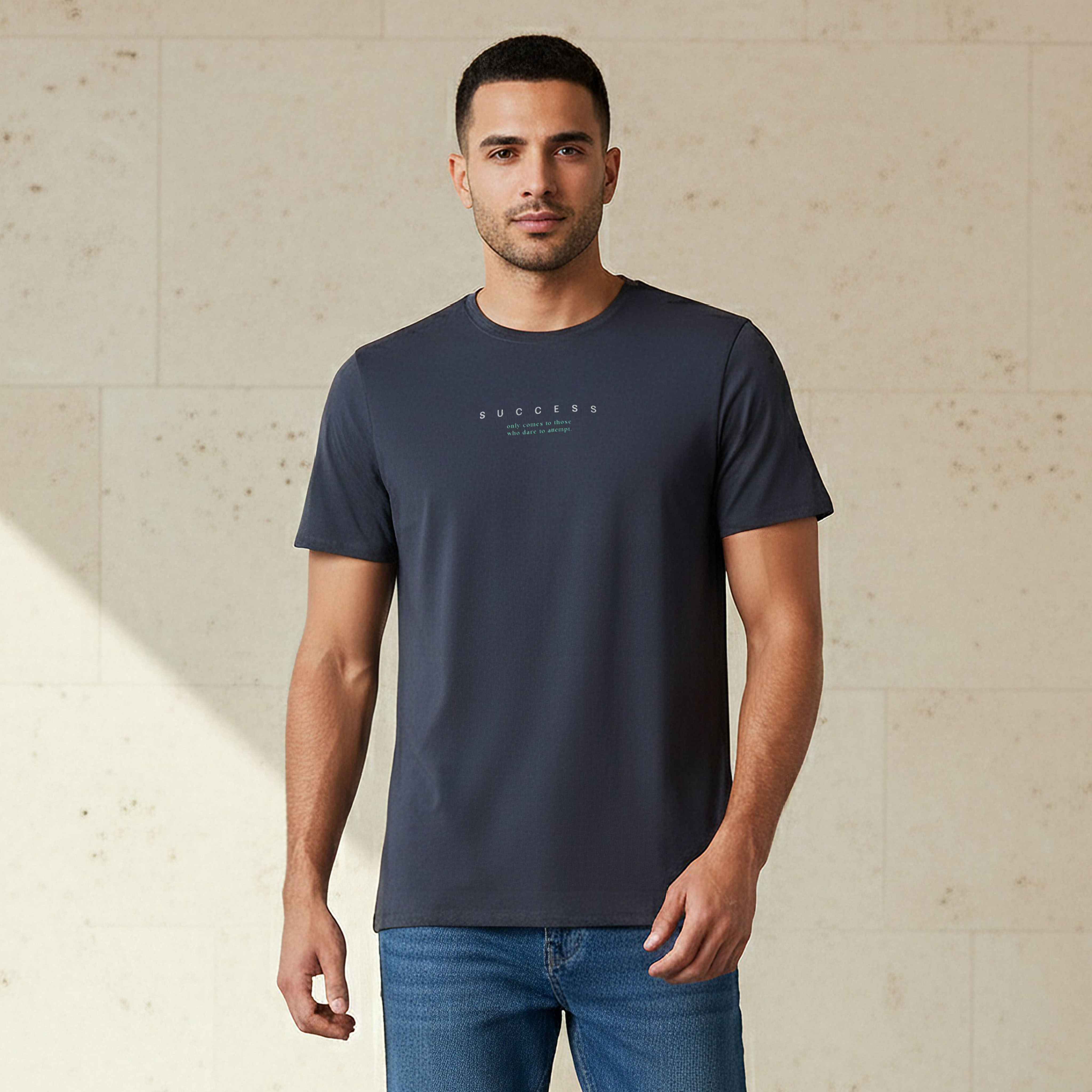 Iconic Men Slim Fit Round Neck Short Sleeve Slogan Print T-shirt-men-clothing-tshirtsandpolos-tshirts-image-1