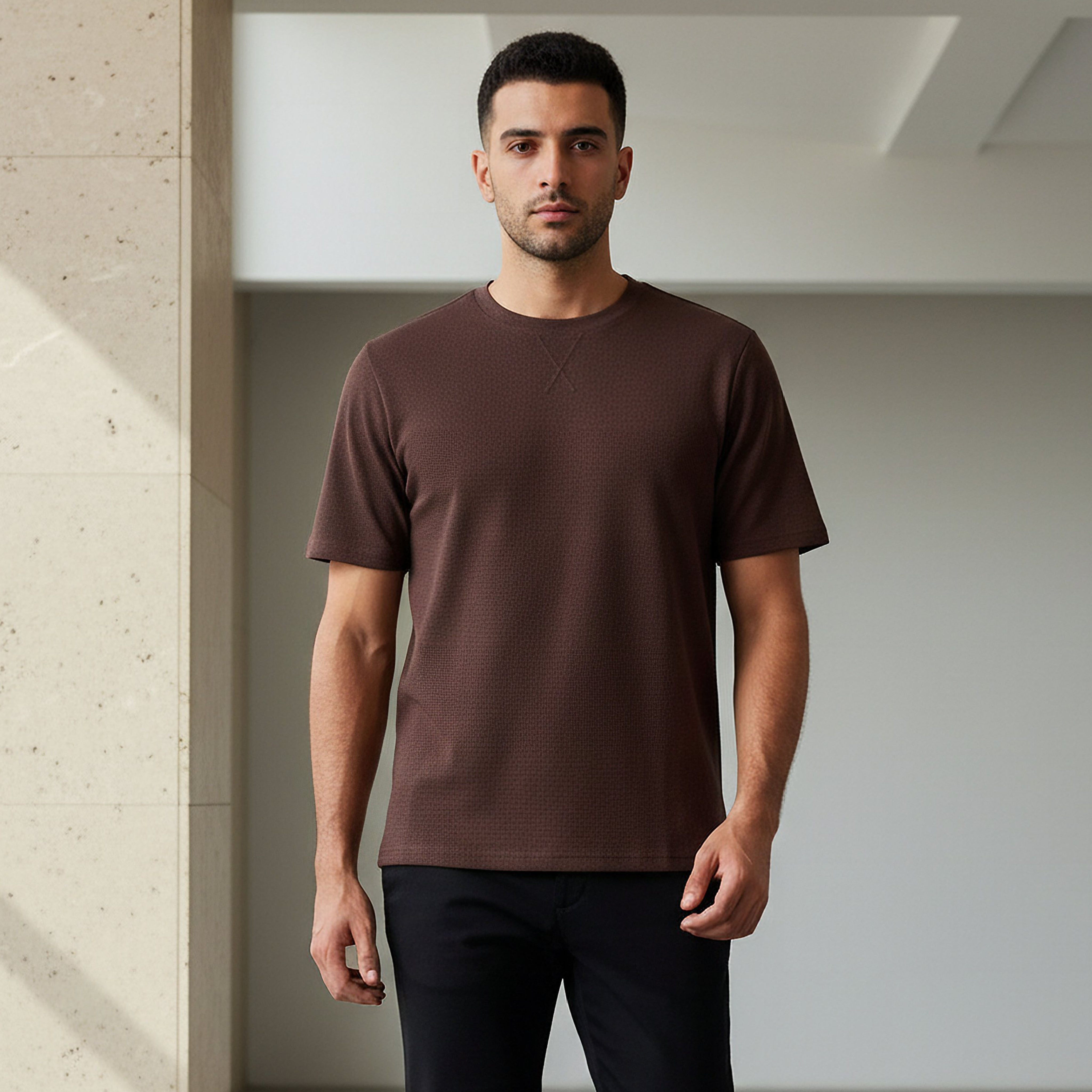Iconic Men Regular Fit Crew Neck Short Sleeve Textured T-shirt-men-clothing-tshirtsandpolos-tshirts-image-1