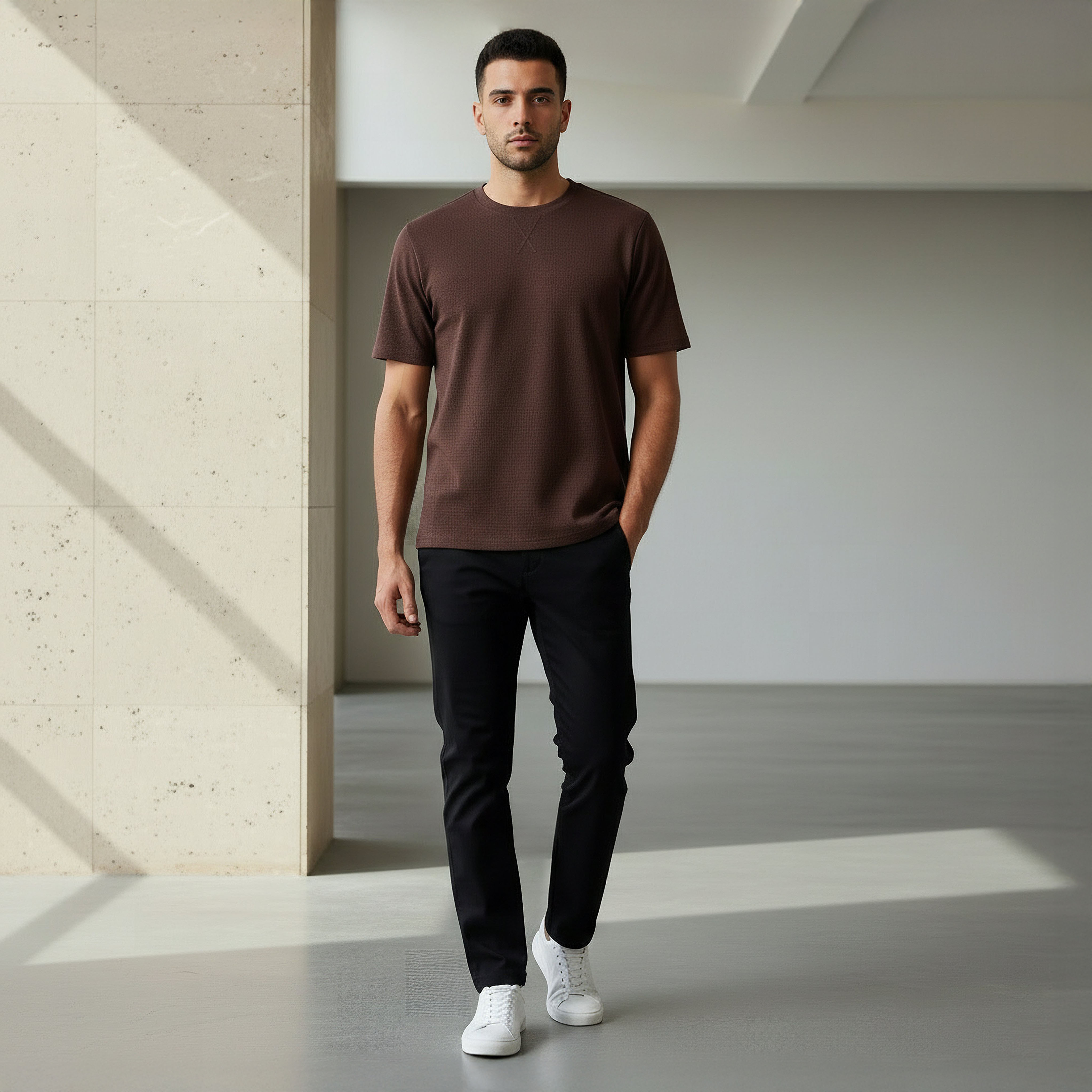 Iconic Men Regular Fit Crew Neck Short Sleeve Textured T-shirt-men-clothing-tshirtsandpolos-tshirts-image-2