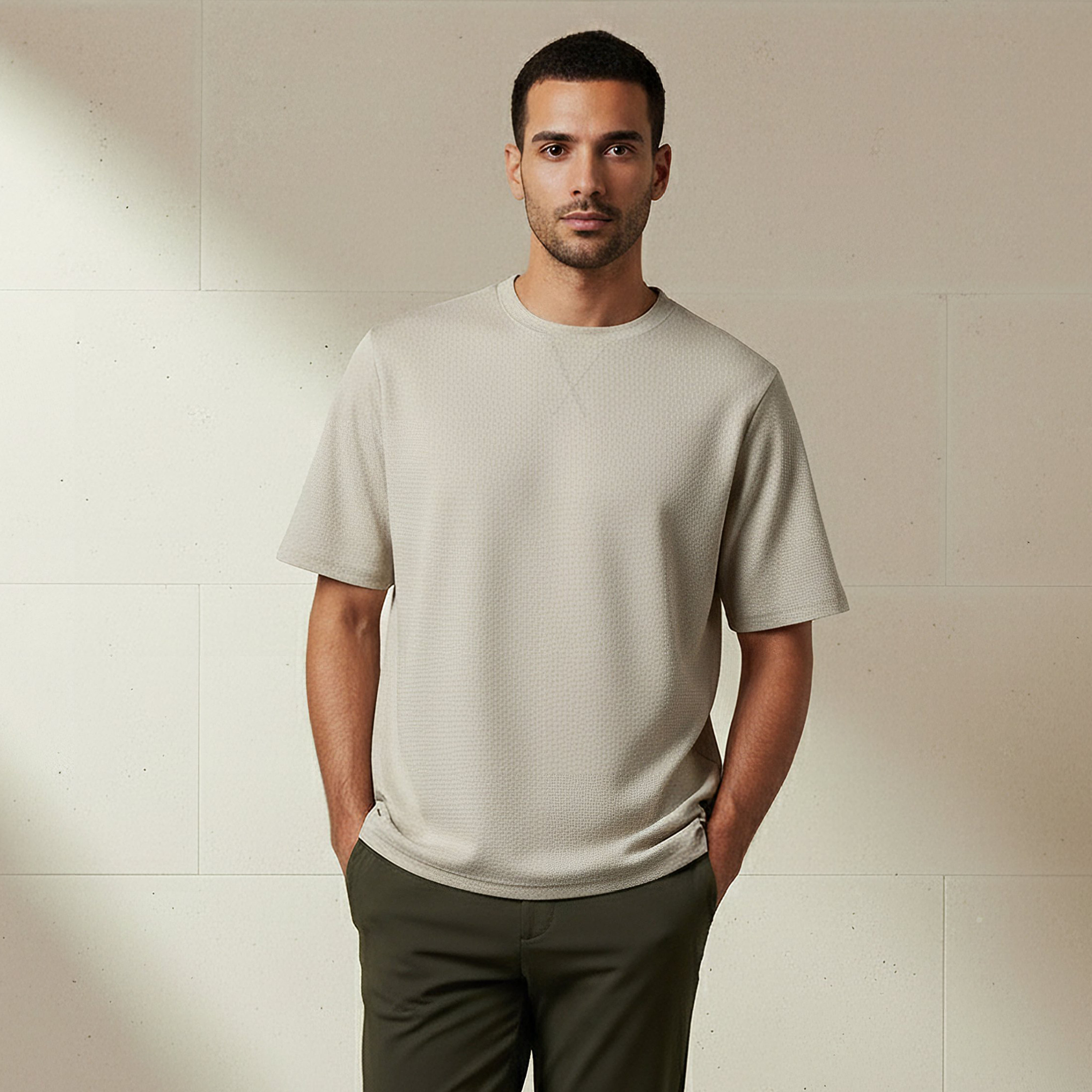 Iconic Men Regular Fit Crew Neck Short Sleeve Textured T-shirt-men-clothing-tshirtsandpolos-tshirts-image-1