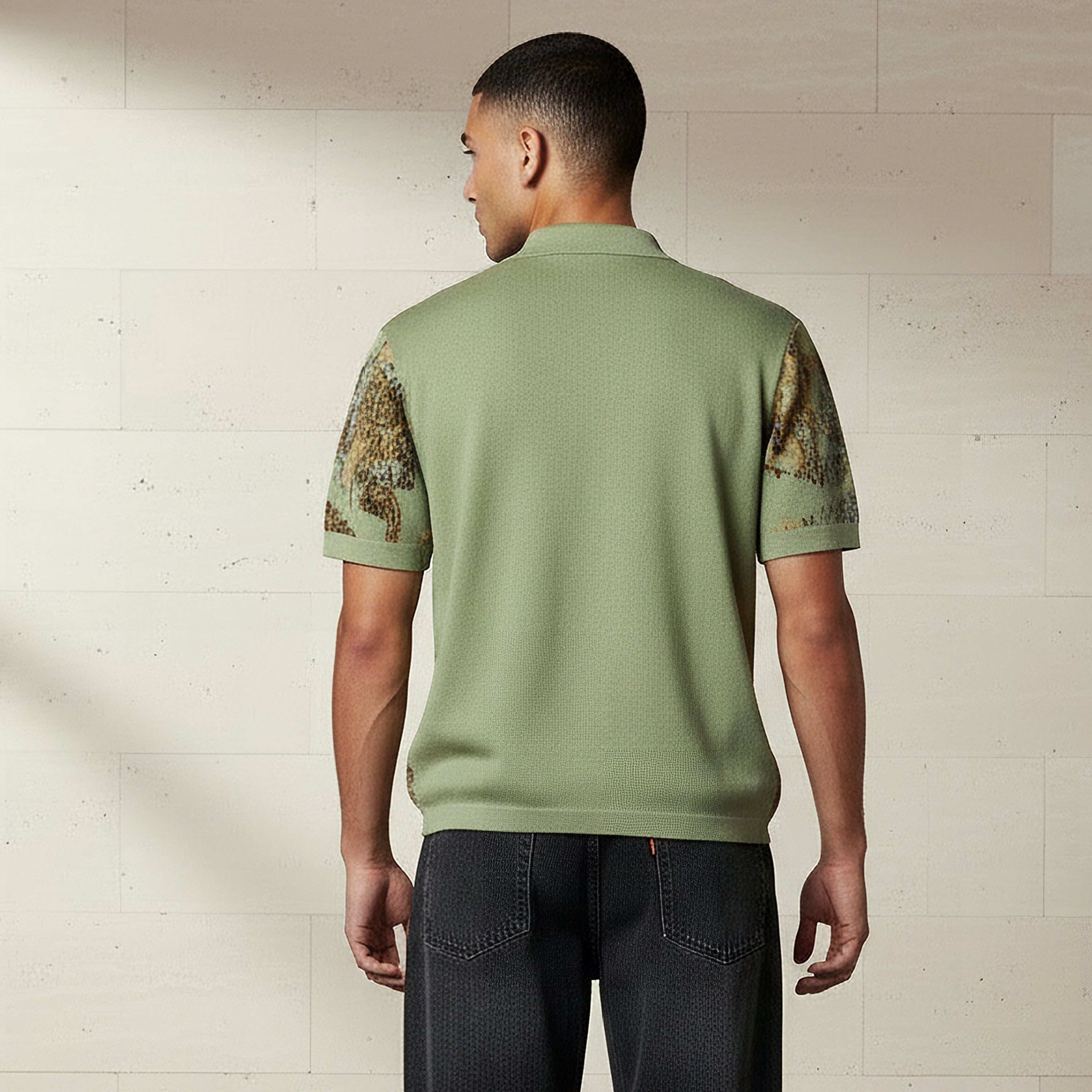 Men Regular Fit Jacquard Button Down Short Sleeve Polo Shirt-men-clothing-shirts-image-3