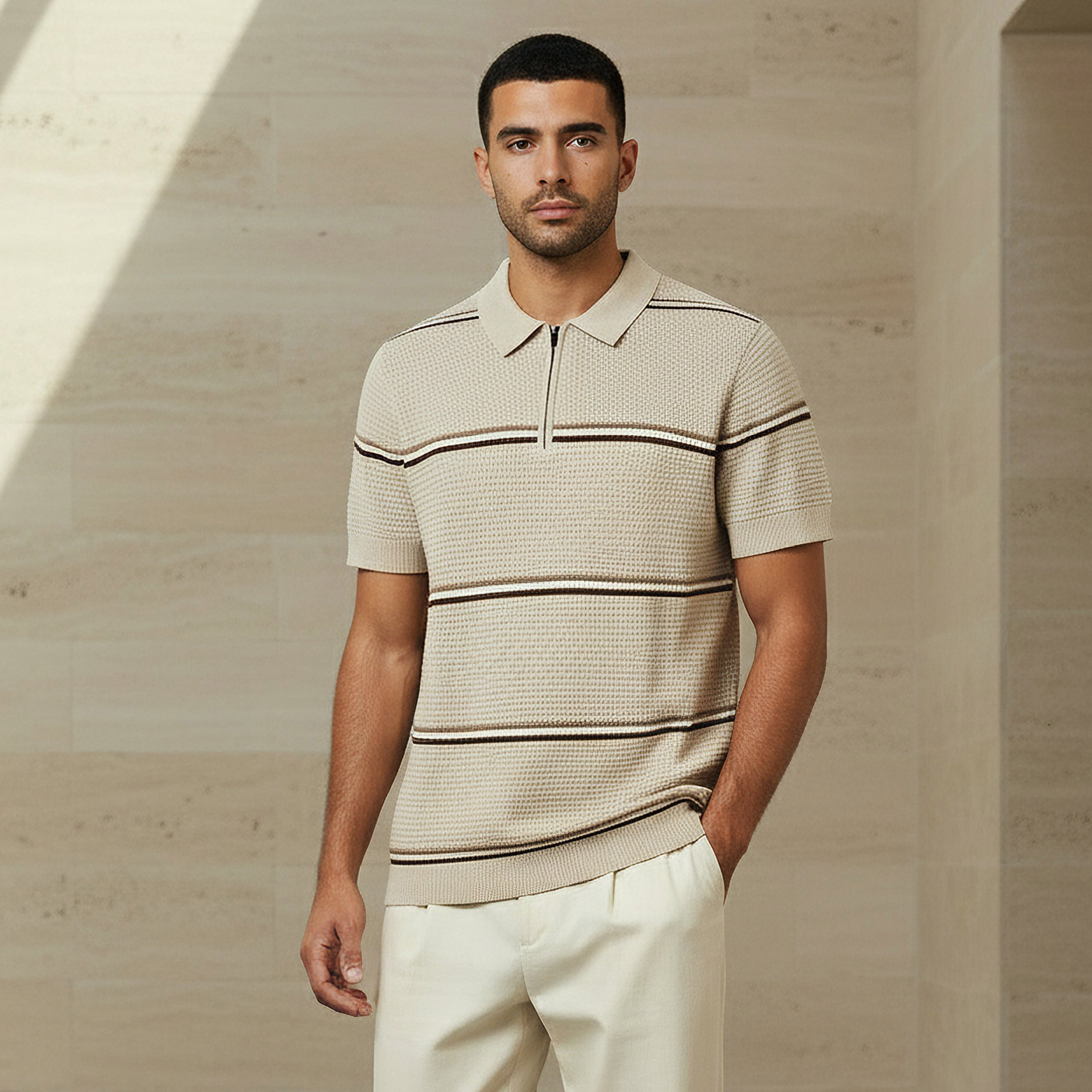 تيشيرت بولو رجالي مخطط بأكمام قصيرة من أيكونيك-men-clothing-tshirtsandpolos-polos-image-1