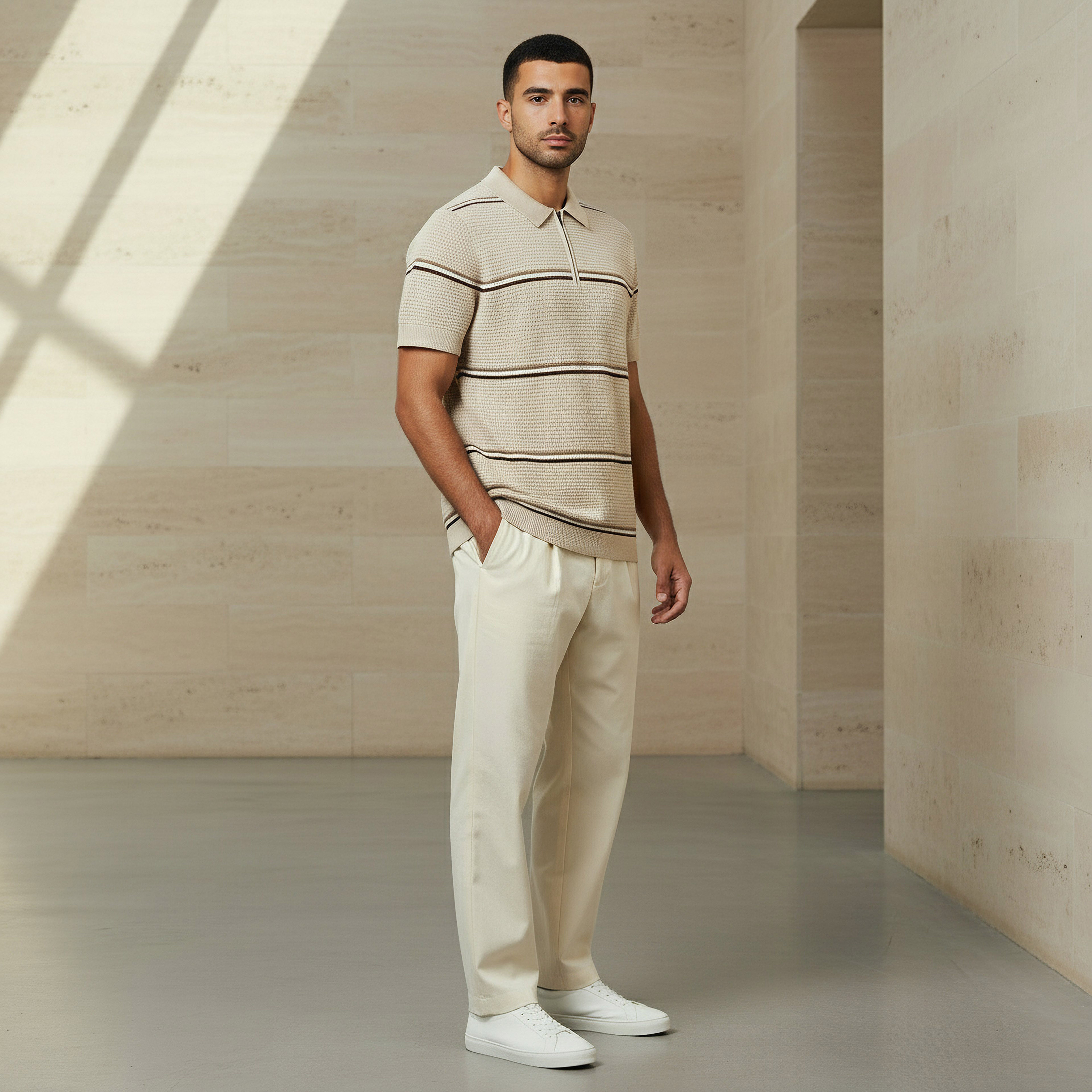 تيشيرت بولو رجالي مخطط بأكمام قصيرة من أيكونيك-men-clothing-tshirtsandpolos-polos-image-2